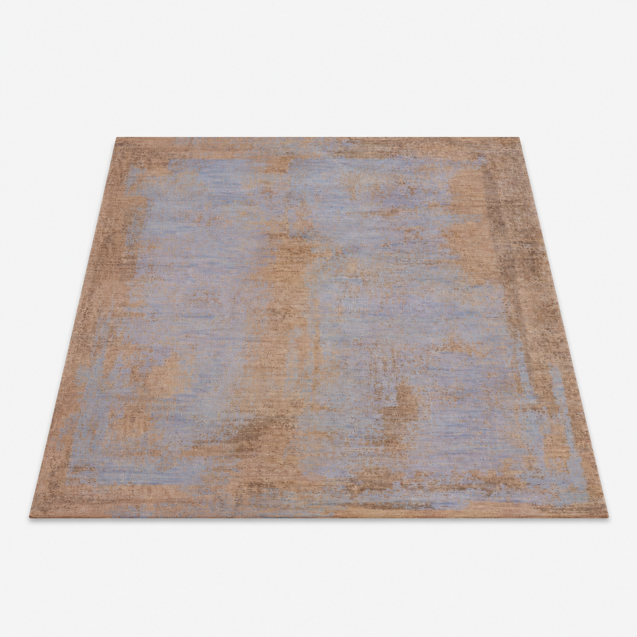 Modern Blue Distressed Hand Knotted Abstract Area Rug