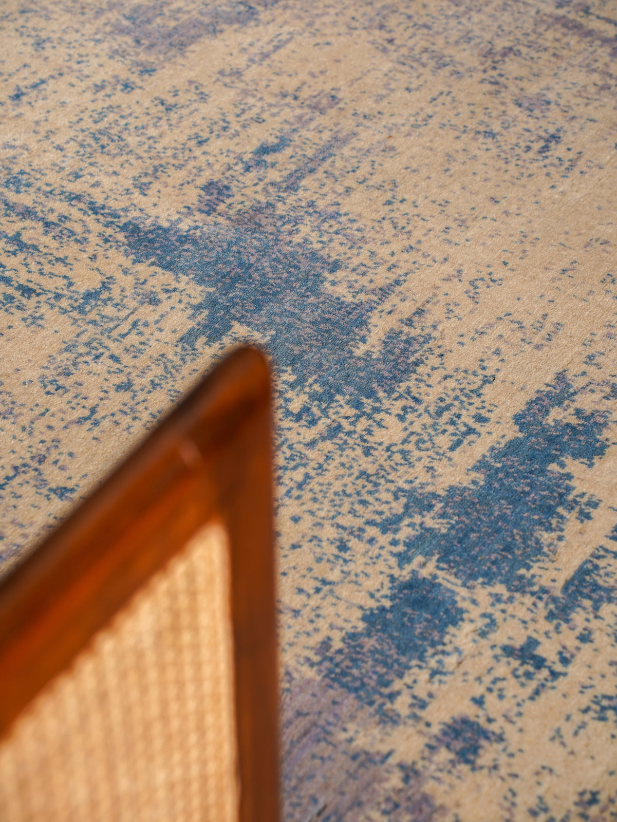 Modern Blue Distressed Hand Knotted Abstract Area Rug