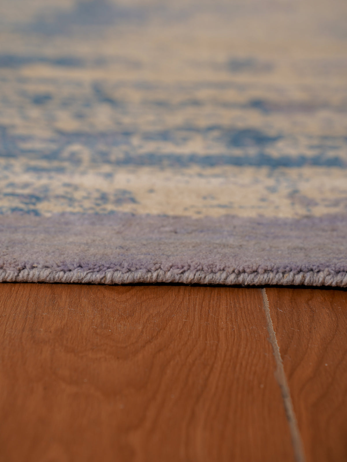 Modern Blue Distressed Hand Knotted Abstract Area Rug