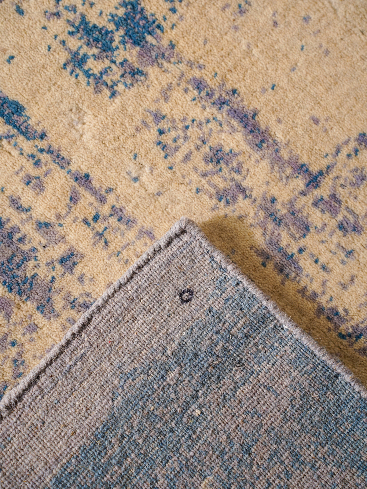 Modern Blue Distressed Hand Knotted Abstract Area Rug