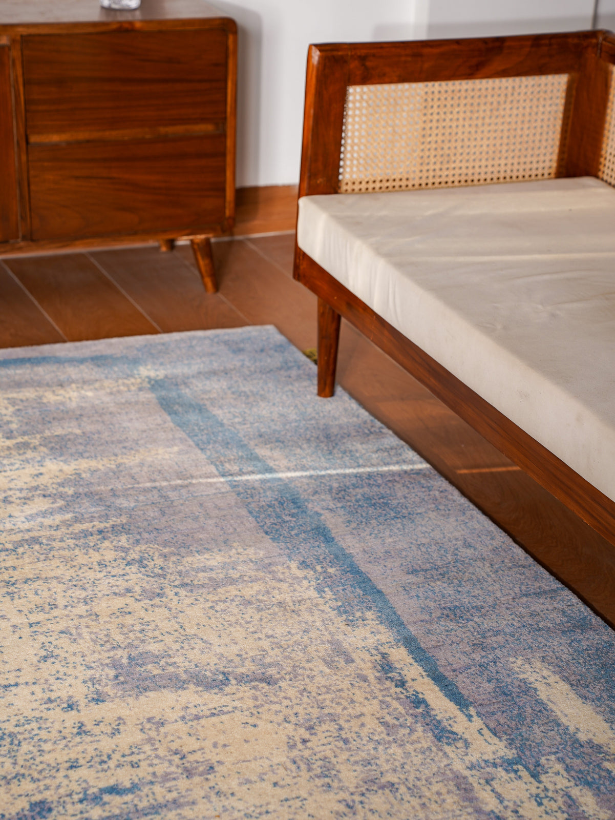 Modern Blue Distressed Hand Knotted Abstract Area Rug