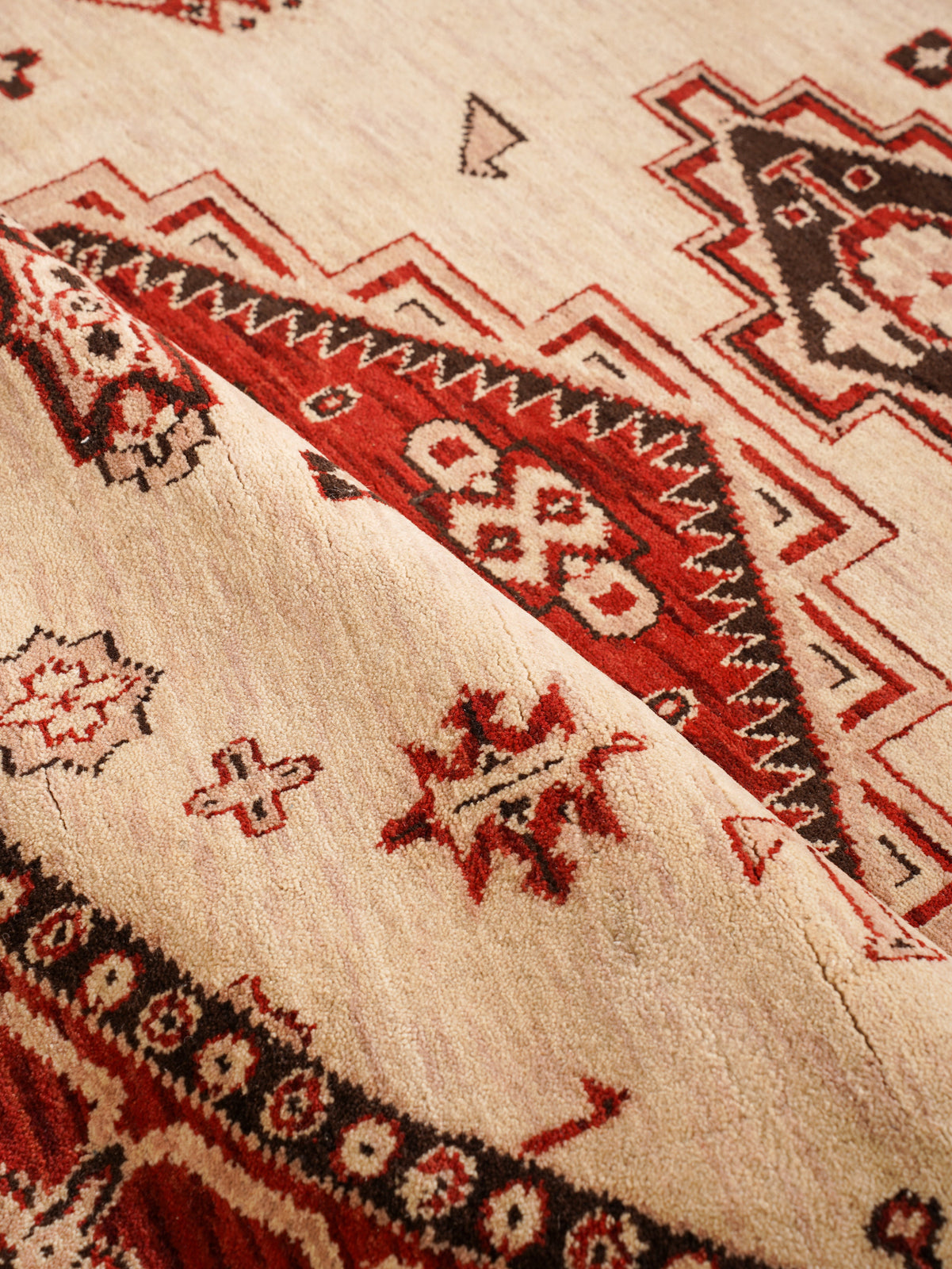 Golden Red Heritage Hand-Knotted Wool Rug with Red Tribal Medallion Design