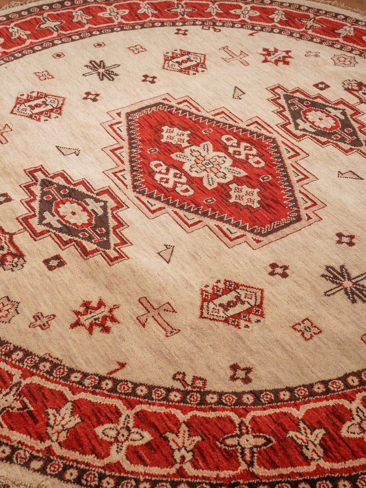 Golden Red Heritage Hand-Knotted Wool Rug with Red Tribal Medallion Design