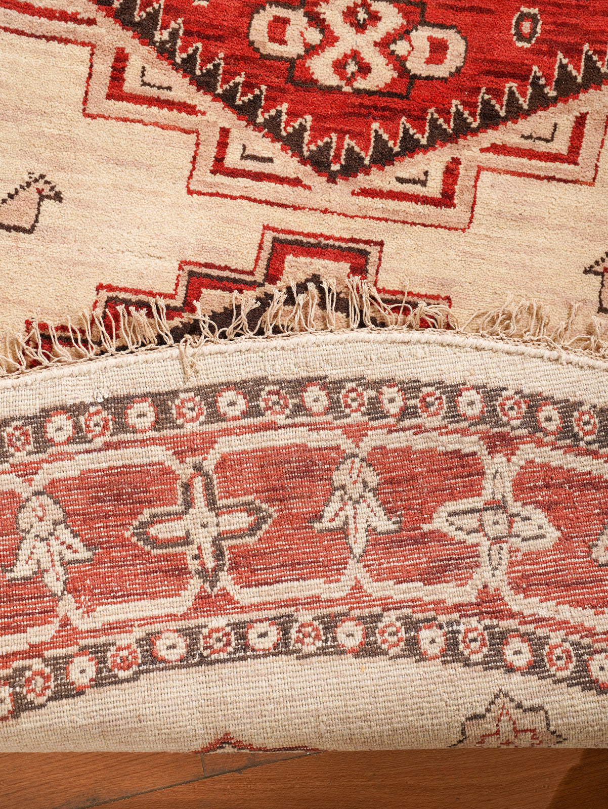 Golden Red Heritage Hand-Knotted Wool Rug with Red Tribal Medallion Design
