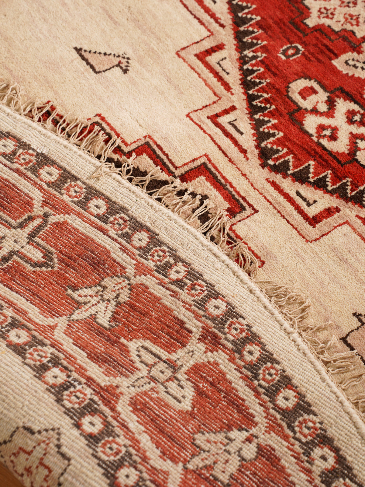 Golden Red Heritage Hand-Knotted Wool Rug with Red Tribal Medallion Design