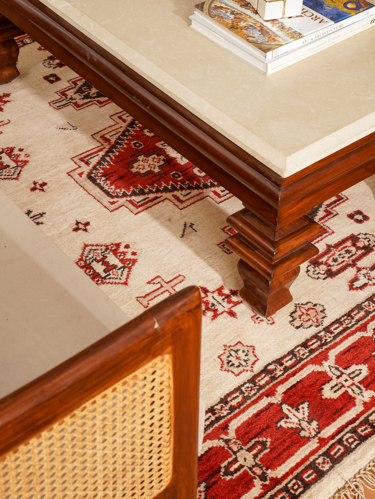 Golden Red Heritage Hand-Knotted Wool Rug with Red Tribal Medallion Design
