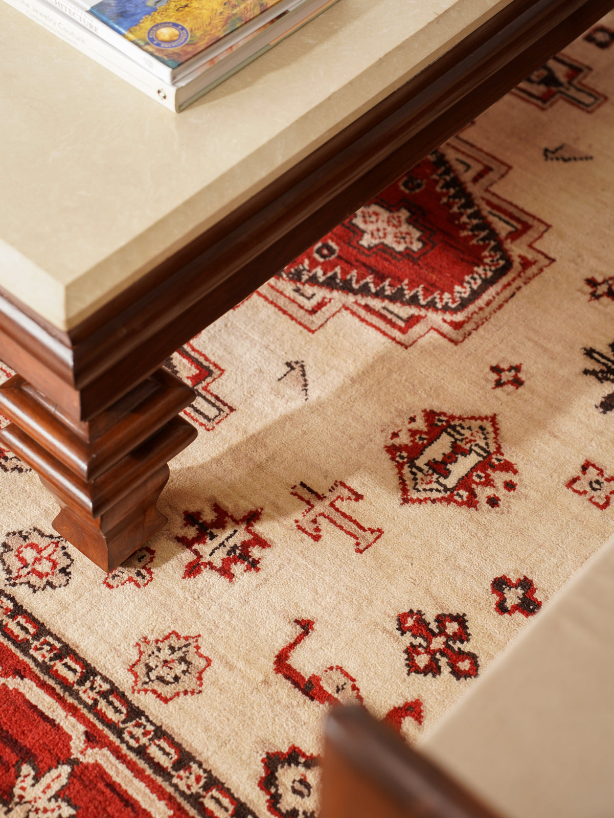Golden Red Heritage Hand-Knotted Wool Rug with Red Tribal Medallion Design