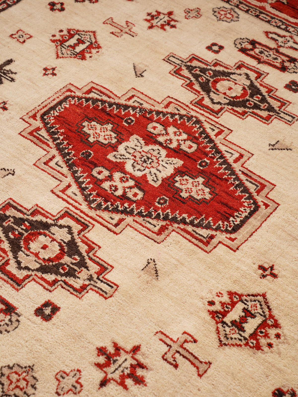 Golden Red Heritage Hand-Knotted Wool Rug with Red Tribal Medallion Design