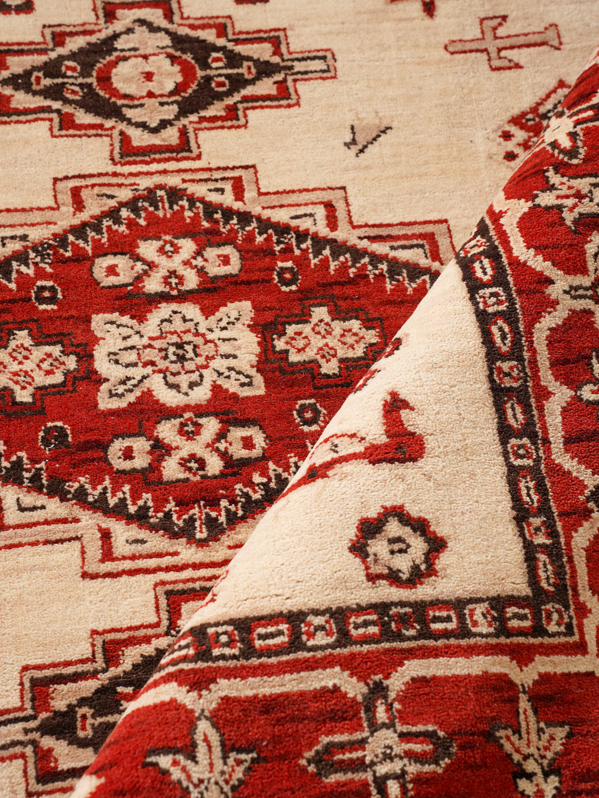 Golden Red Heritage Hand-Knotted Wool Rug with Red Tribal Medallion Design