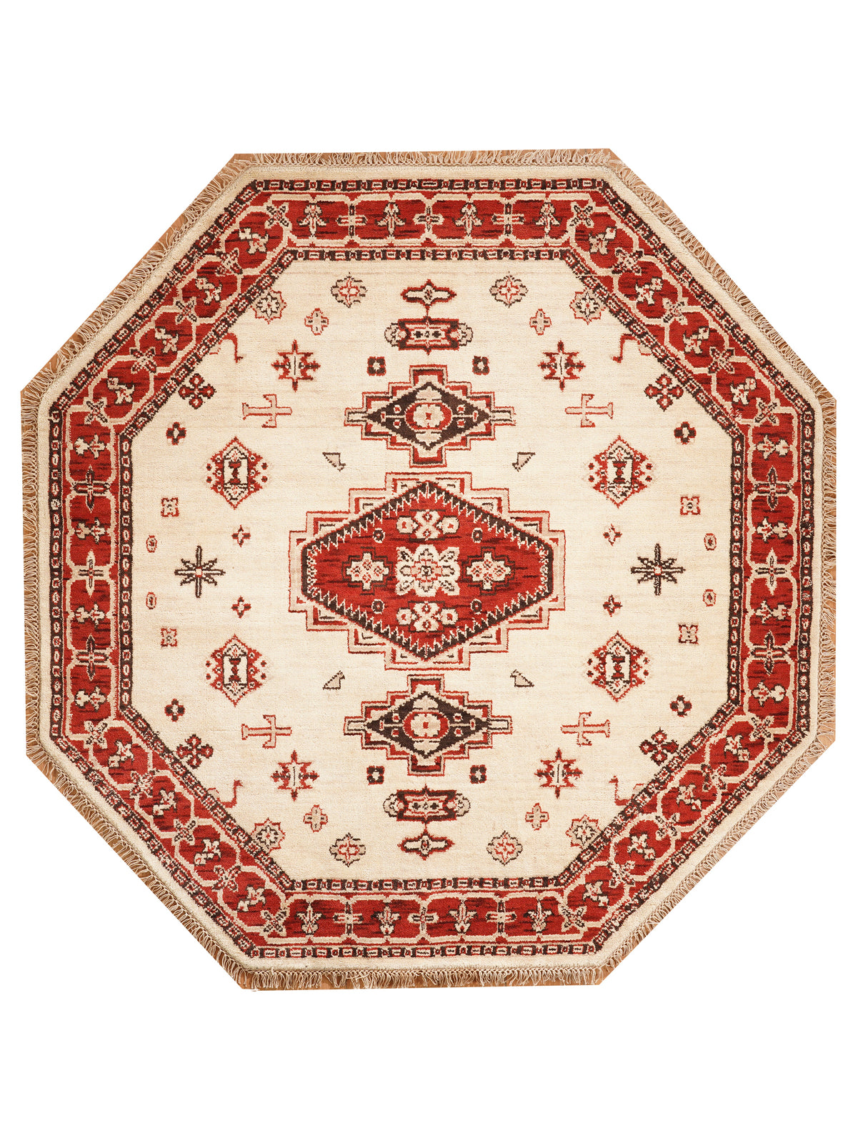 Golden Red Heritage Hand-Knotted Wool Rug with Red Tribal Medallion Design