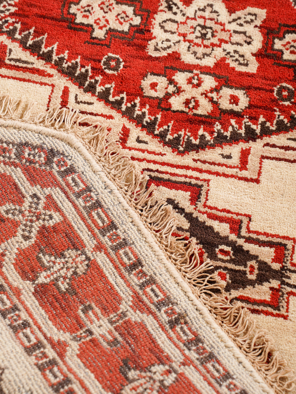 Golden Red Heritage Hand-Knotted Wool Rug with Red Tribal Medallion Design