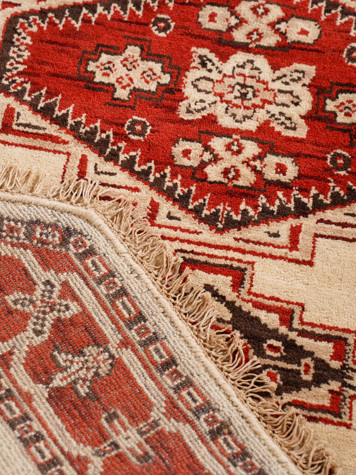 Golden Red Heritage Hand-Knotted Wool Rug with Red Tribal Medallion Design