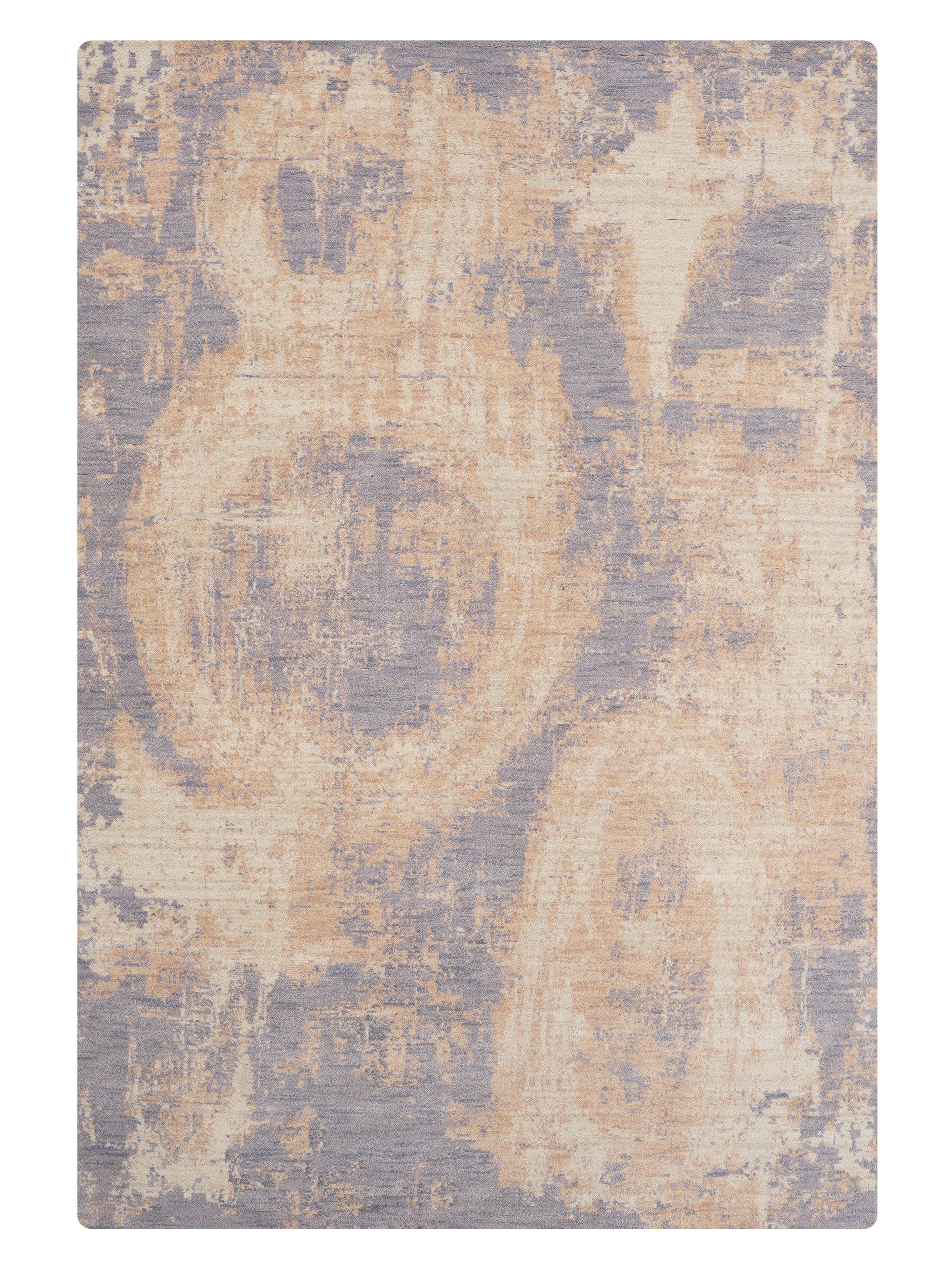 Modern Abstract Blue & Beige Hand Knotted Wool Area Rug