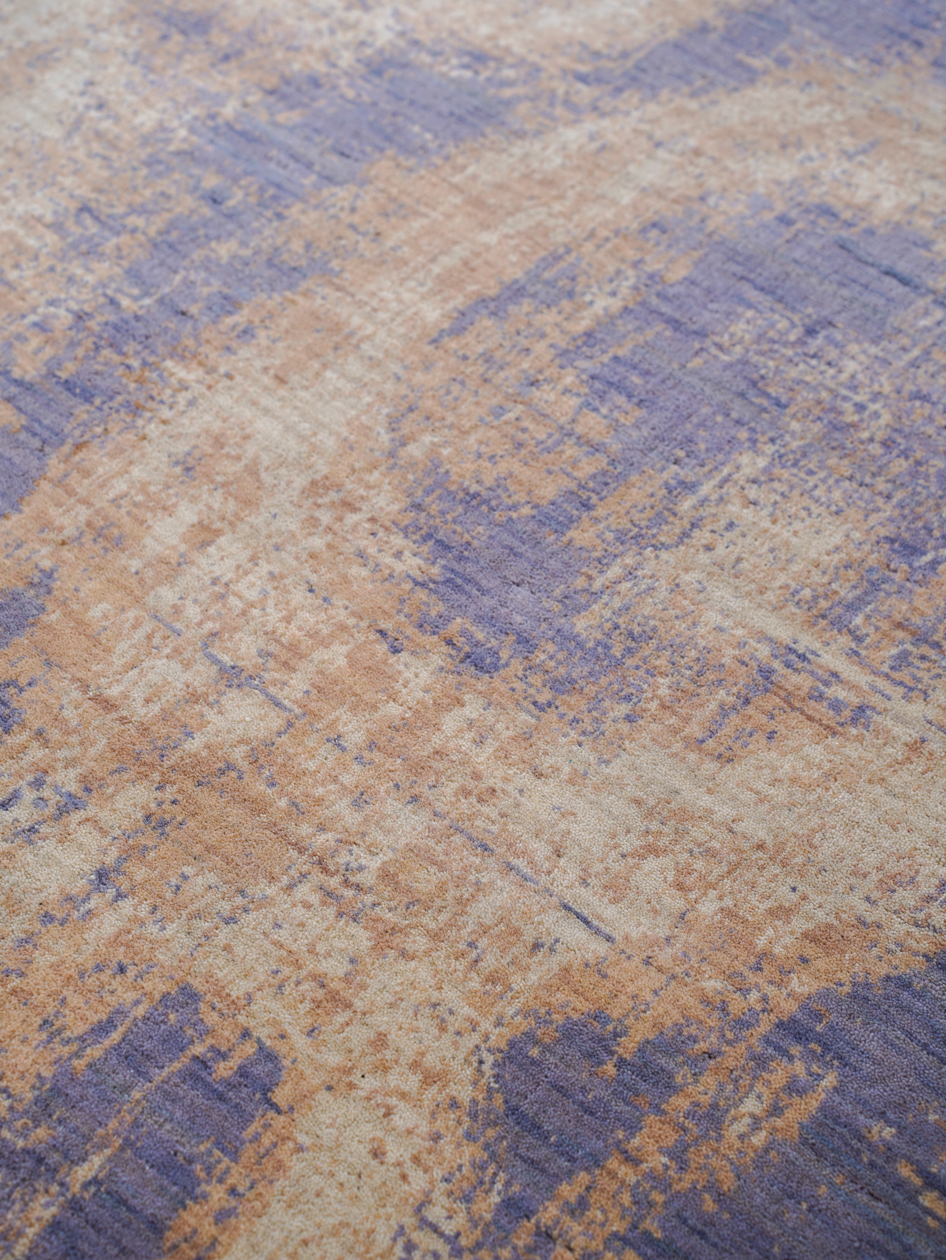 Modern Abstract Blue & Beige Hand Knotted Wool Area Rug