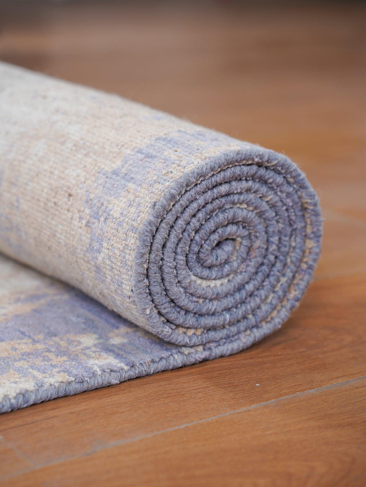 Modern Abstract Blue & Beige Hand Knotted Wool Area Rug
