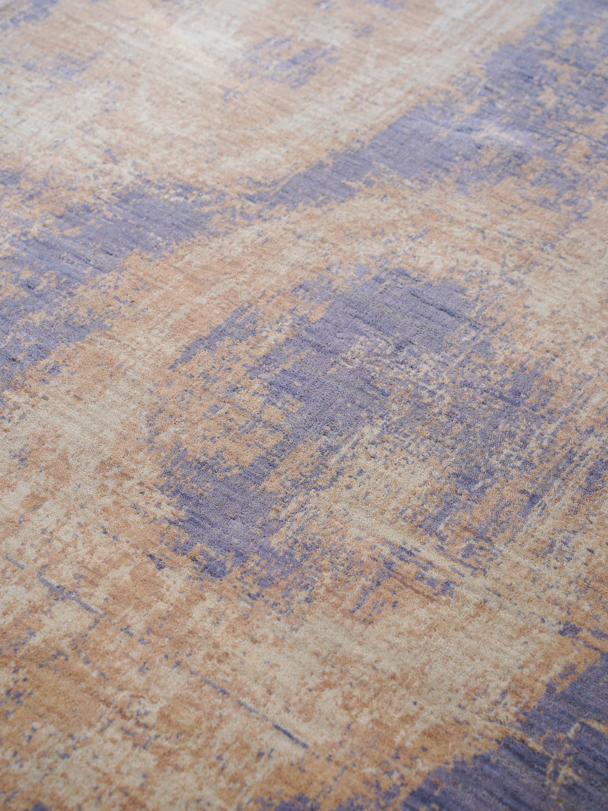 Modern Abstract Blue & Beige Hand Knotted Wool Area Rug