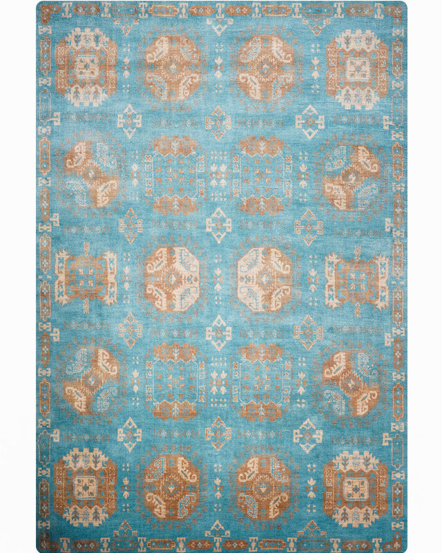 Turquoise Tribal Medallion Hand Knotted Wool Area Rug