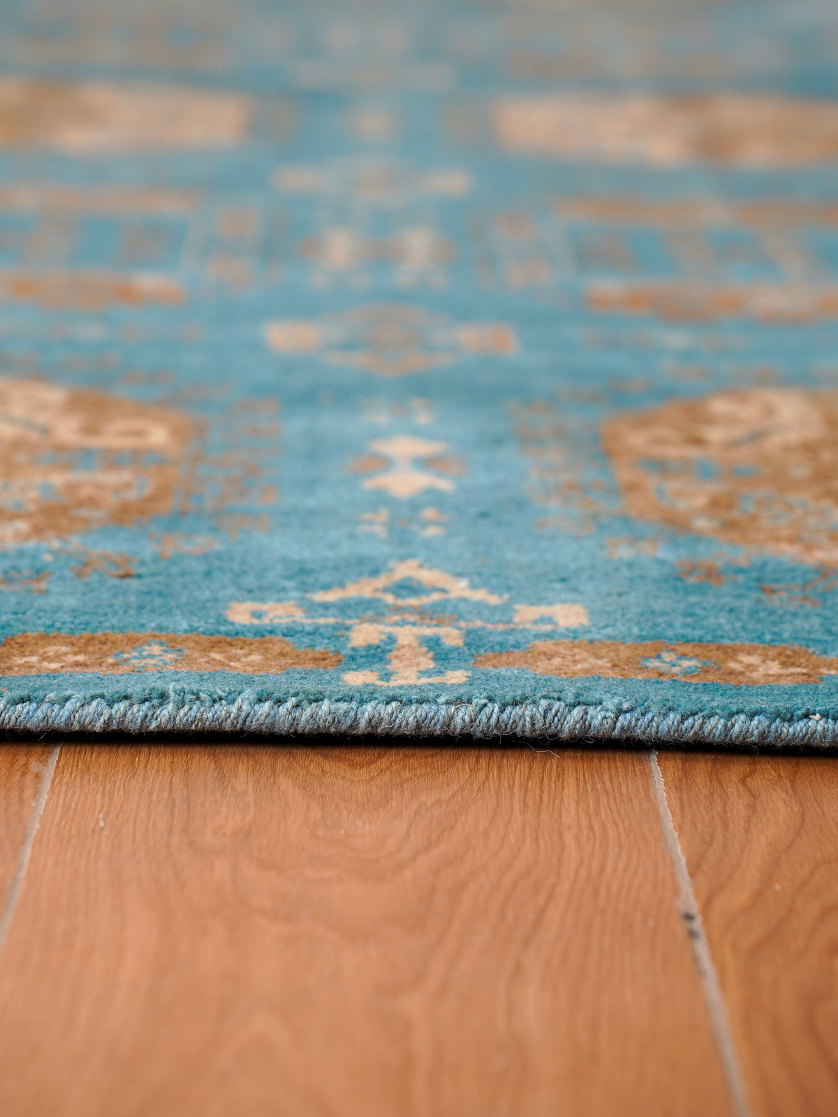 Turquoise Tribal Medallion Hand Knotted Wool Area Rug