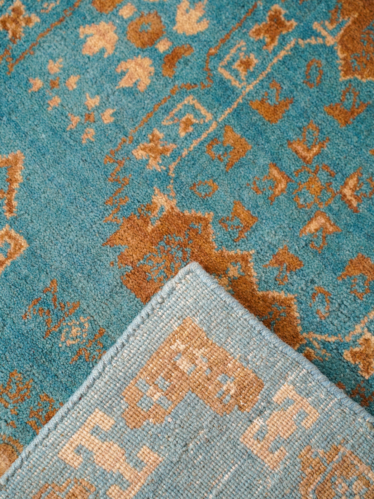 Turquoise Tribal Medallion Hand Knotted Wool Area Rug