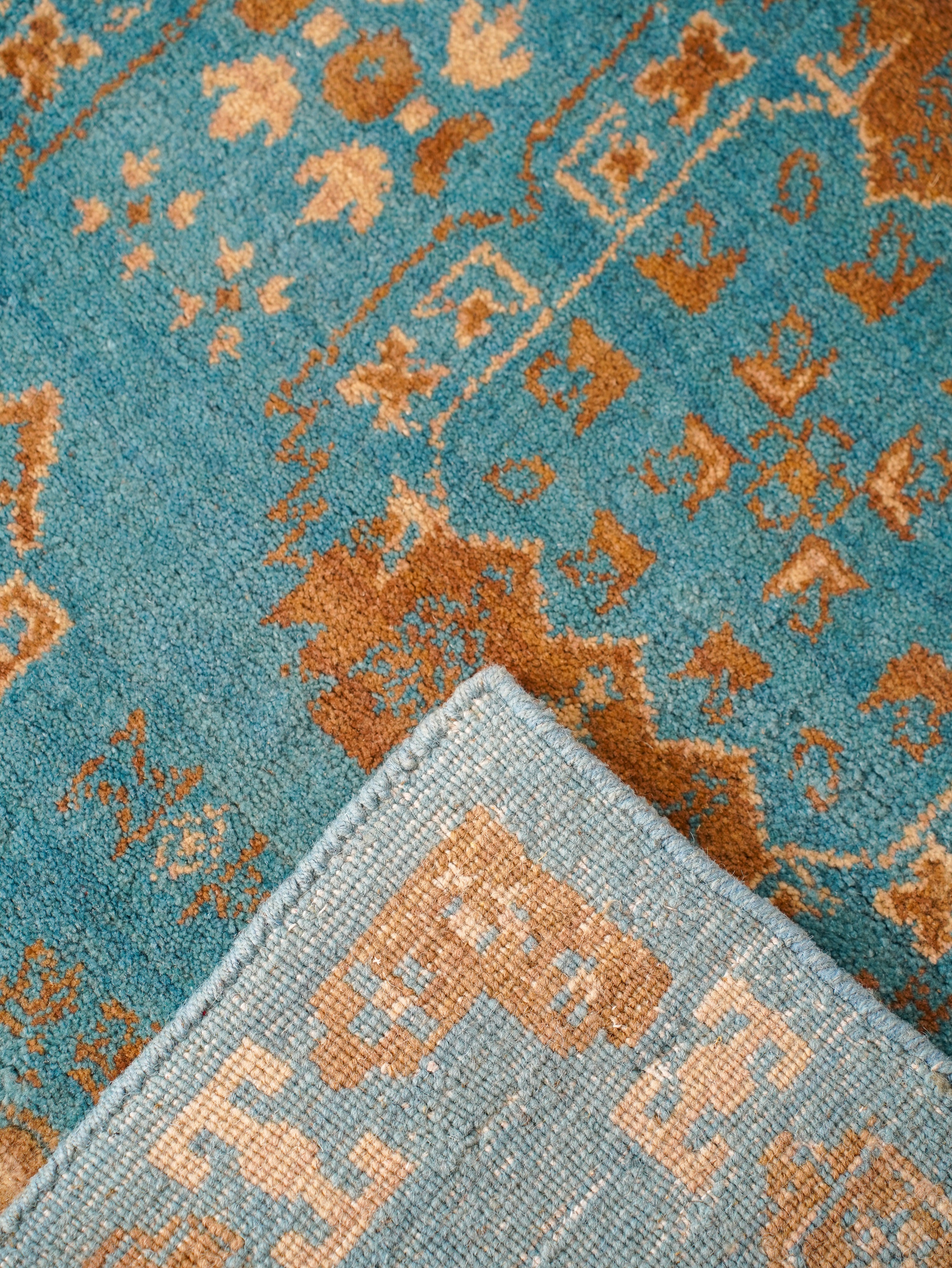 Turquoise Tribal Medallion Hand Knotted Wool Area Rug