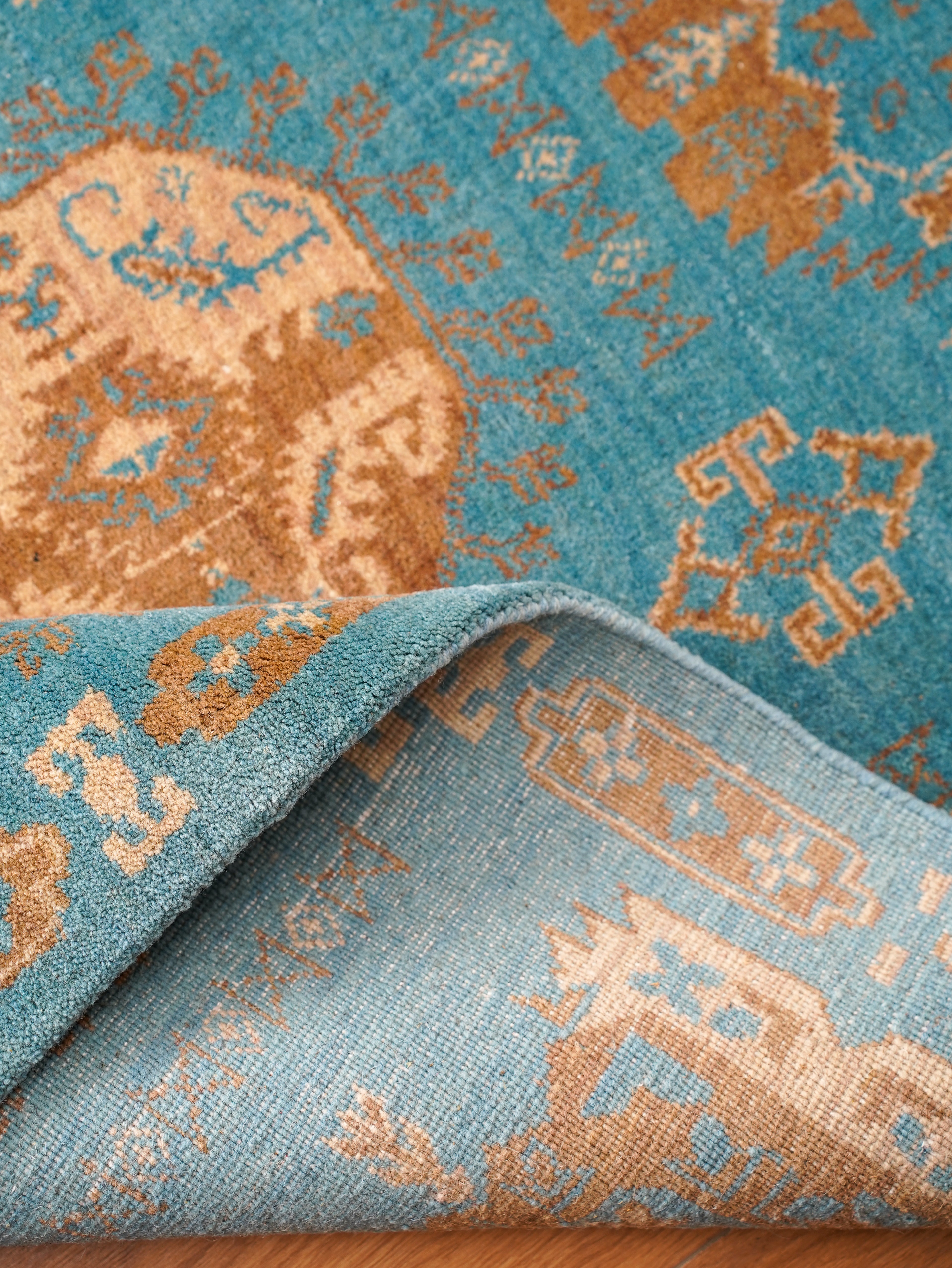 Turquoise Tribal Medallion Hand Knotted Wool Area Rug