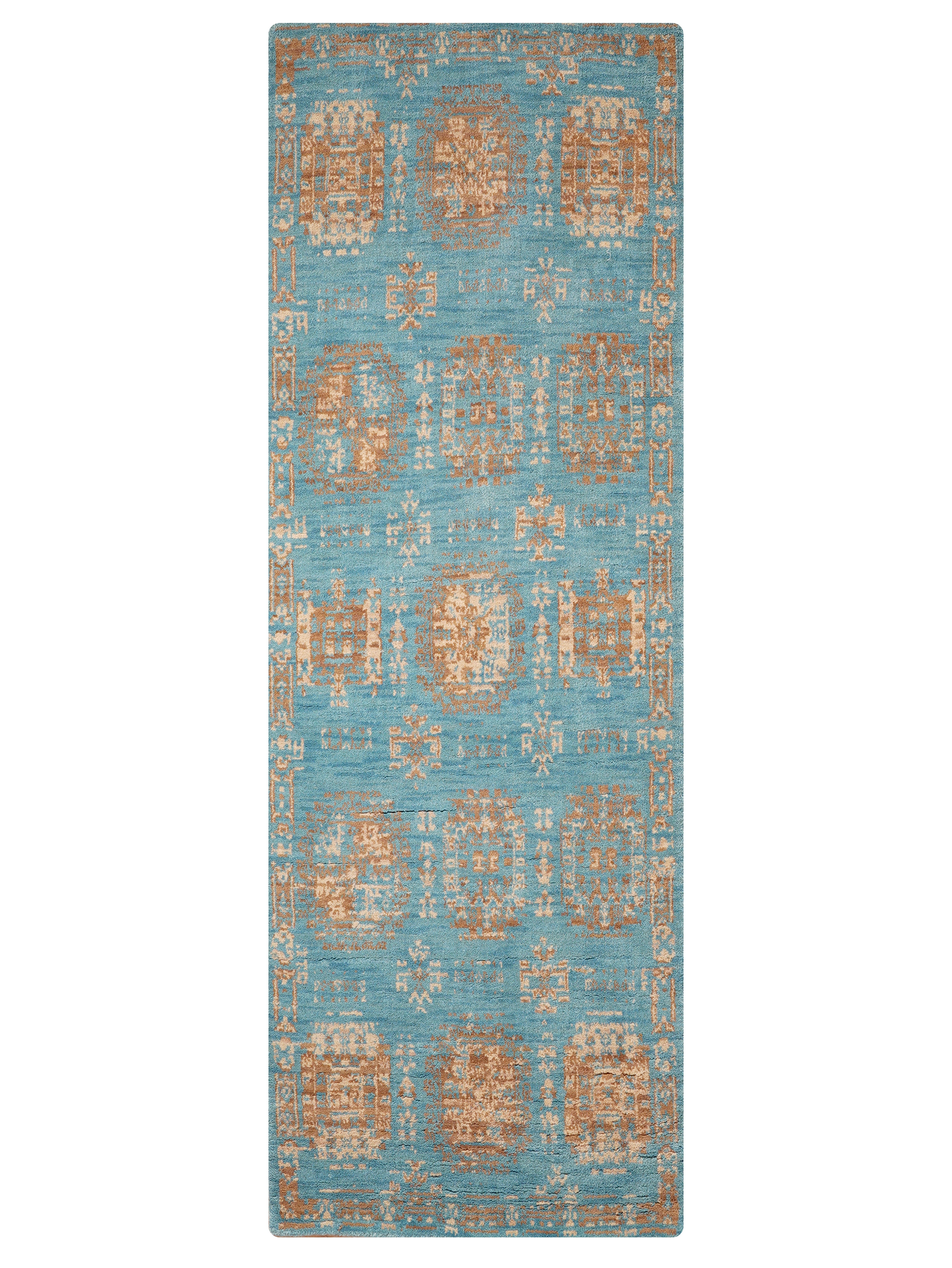 Turquoise Tribal Medallion Hand Knotted Wool Area Rug
