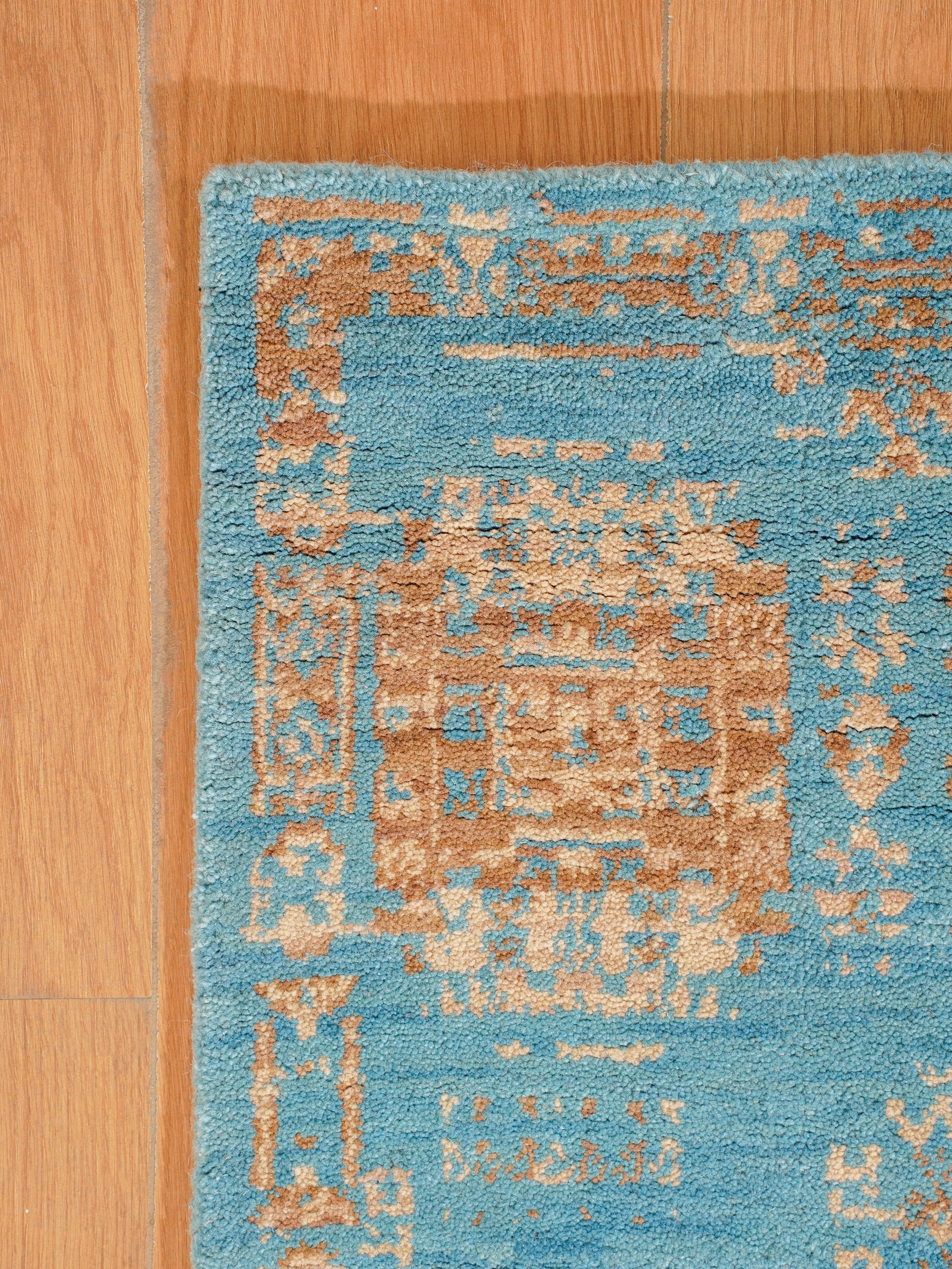 Turquoise Tribal Medallion Hand Knotted Wool Area Rug