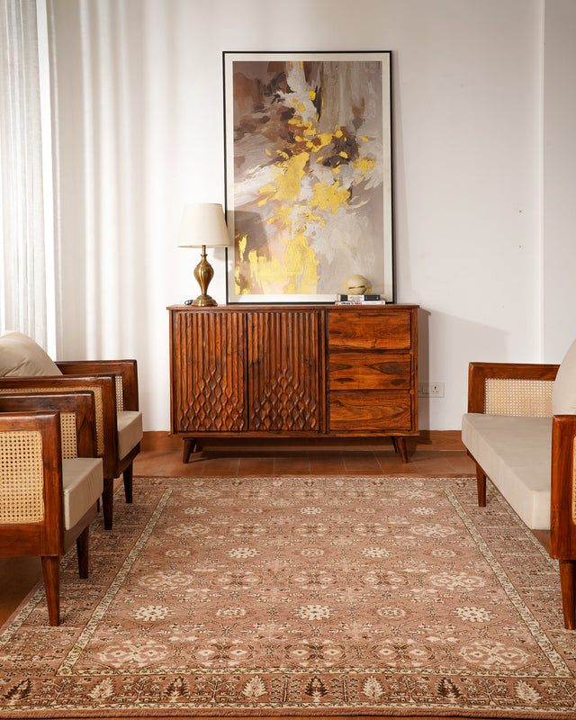 Oriental Trellis Runner Rug – Light Brown & Beige