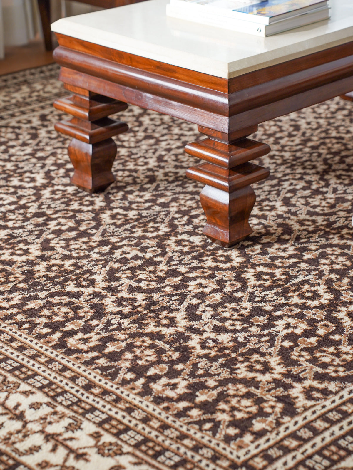 Hand Knotted Wool Oriental Area Rug – Brown & Beige Traditional Floral Pattern