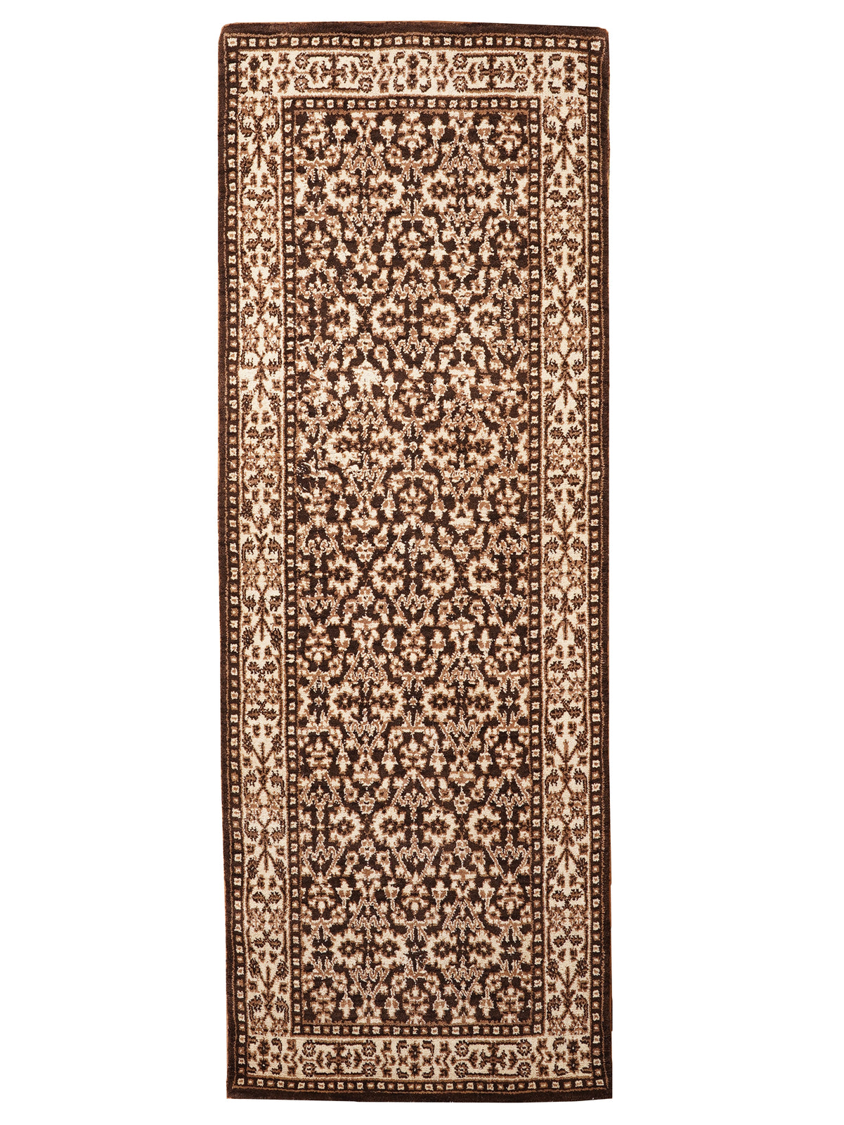 Hand Knotted Wool Oriental Area Rug – Brown & Beige Traditional Floral Pattern