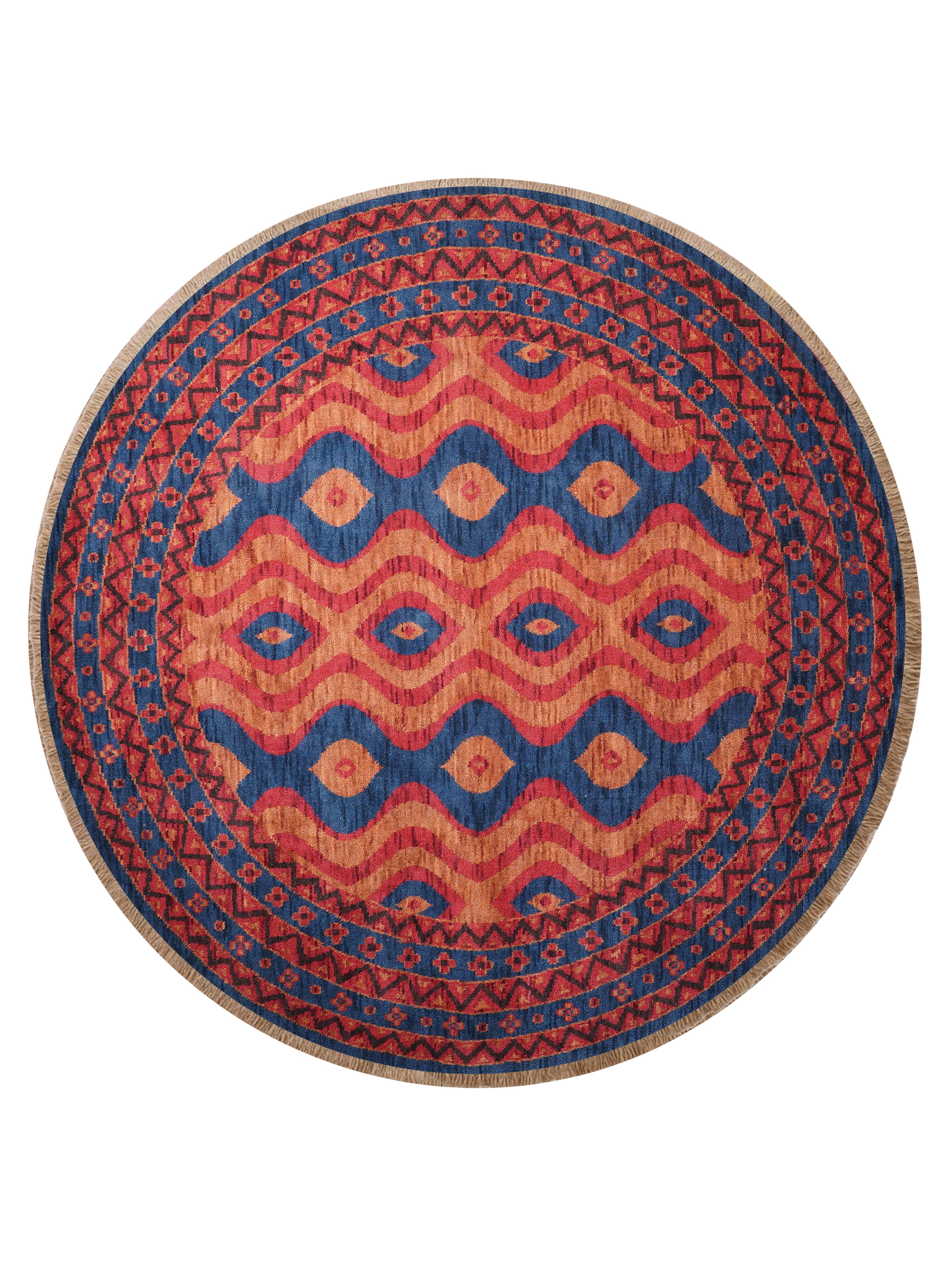 Hand-Knotted Multicolor Wool Oriental Area Rug with Tribal Geometric Design