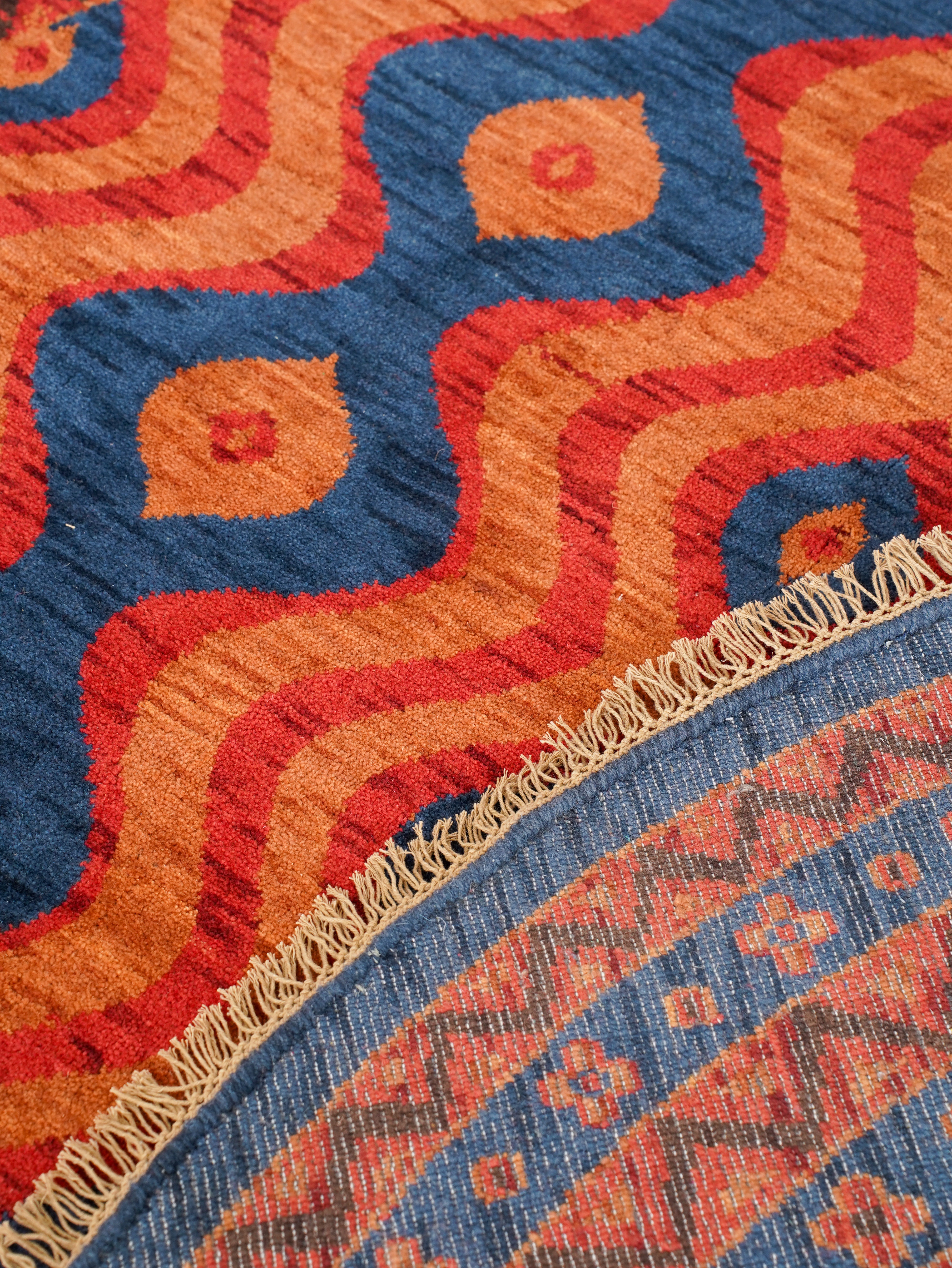 Hand-Knotted Multicolor Wool Oriental Area Rug with Tribal Geometric Design