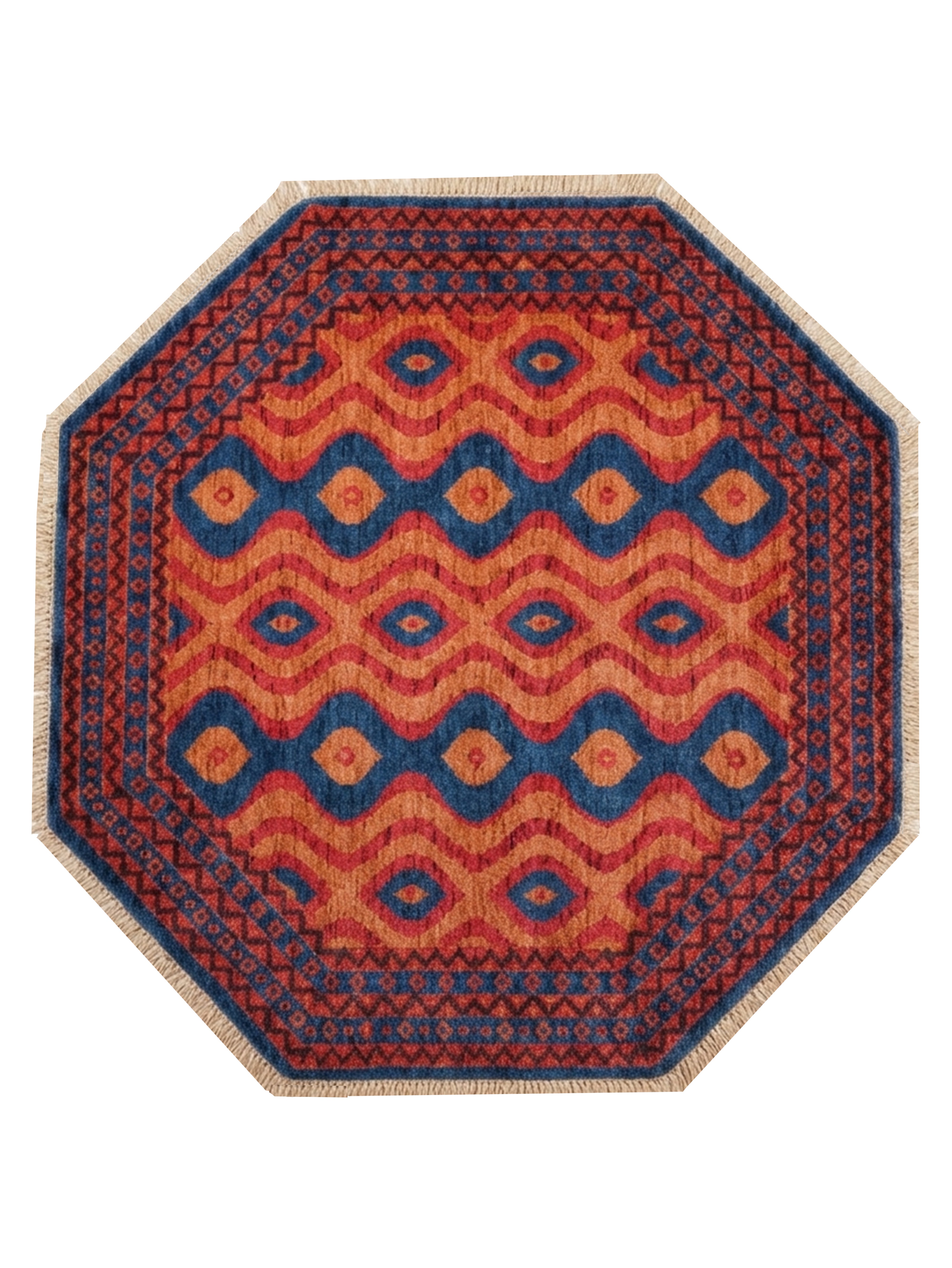 Hand-Knotted Multicolor Wool Oriental Area Rug with Tribal Geometric Design