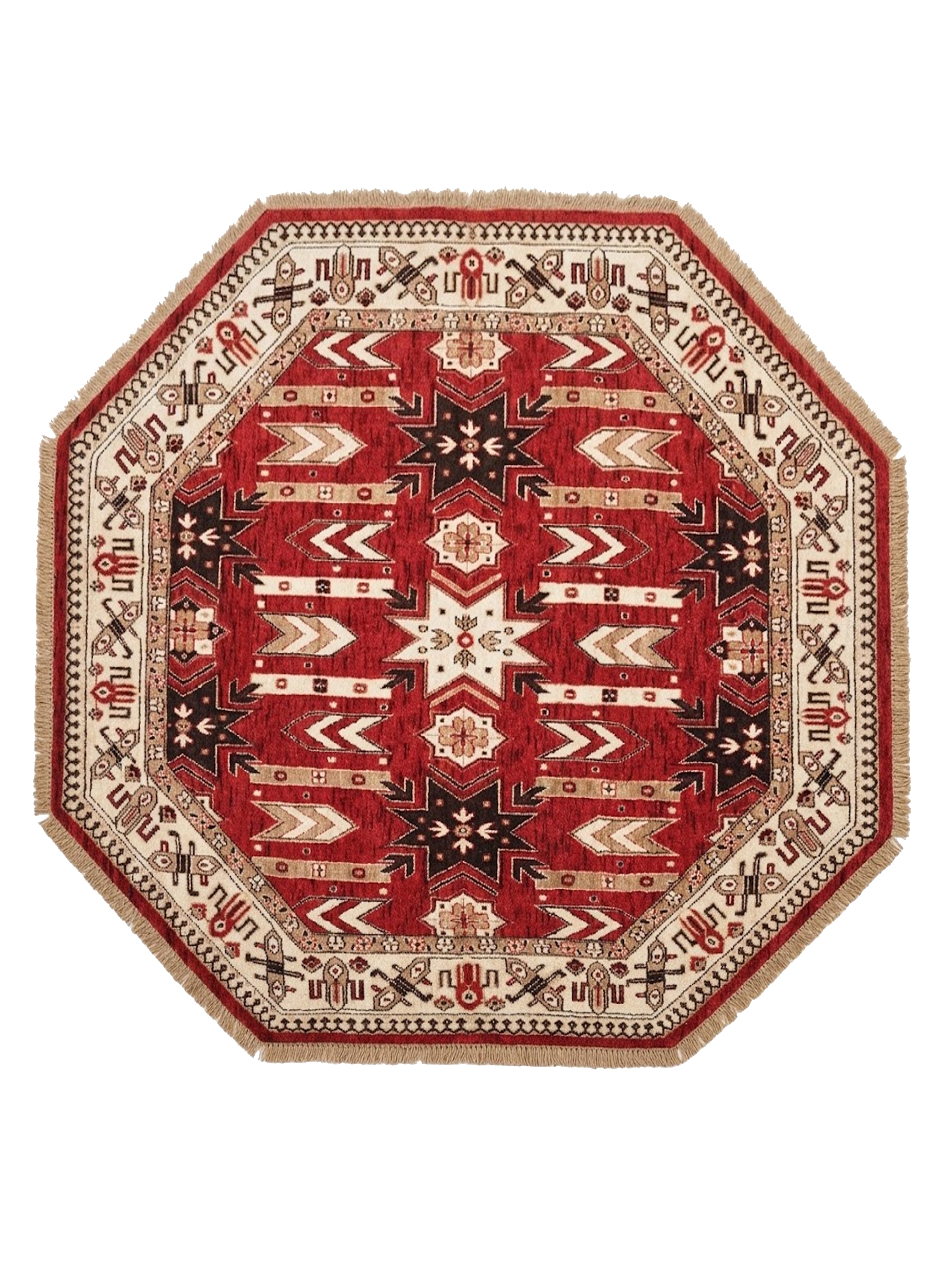 Hand-Knotted Red and Cream Wool Oriental Area Rug with Tribal Geometric Pattern