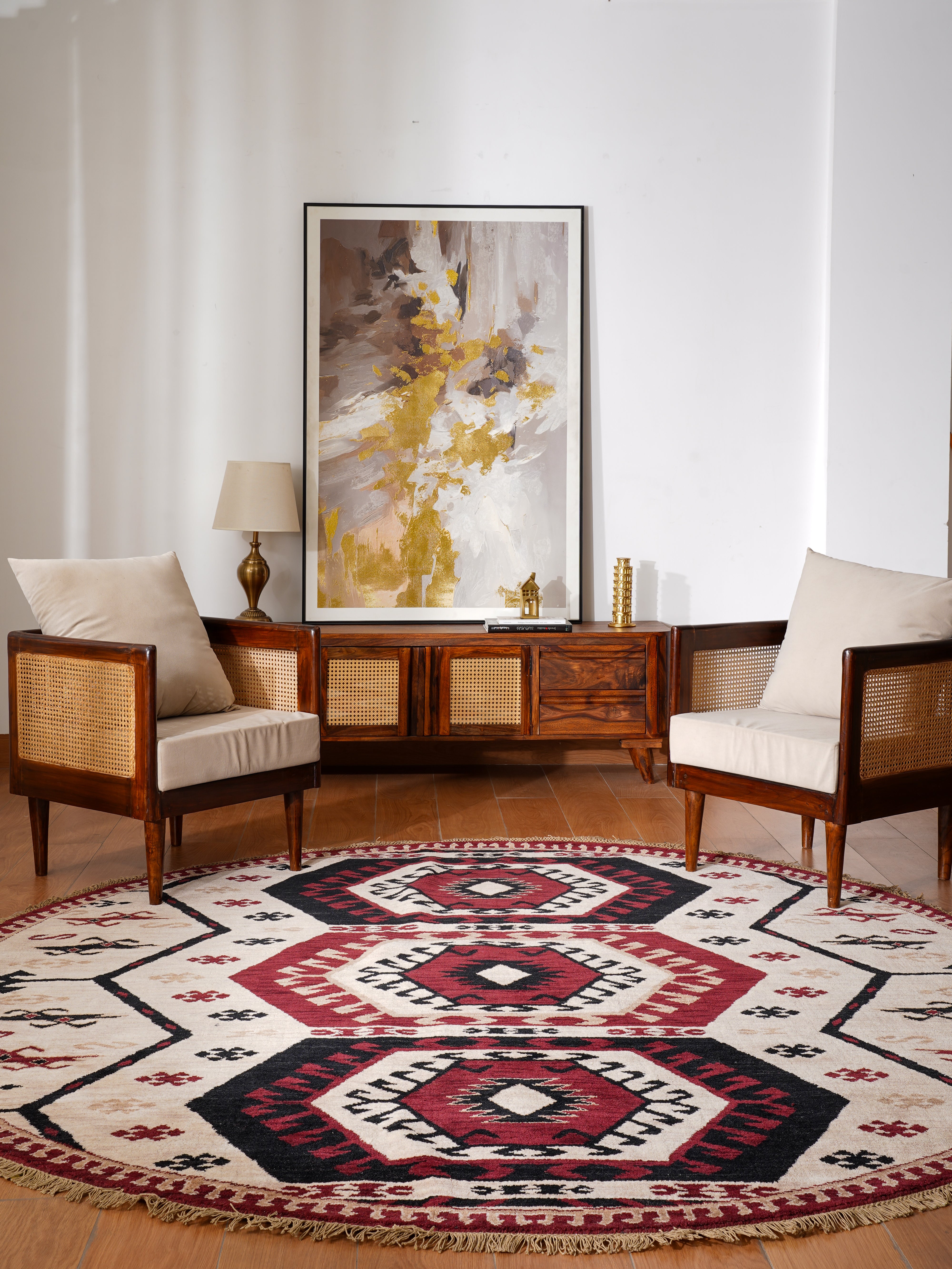 Hand-Knotted Multicolor Wool Oriental Area Rug with Tribal Geometric Medallion Pattern