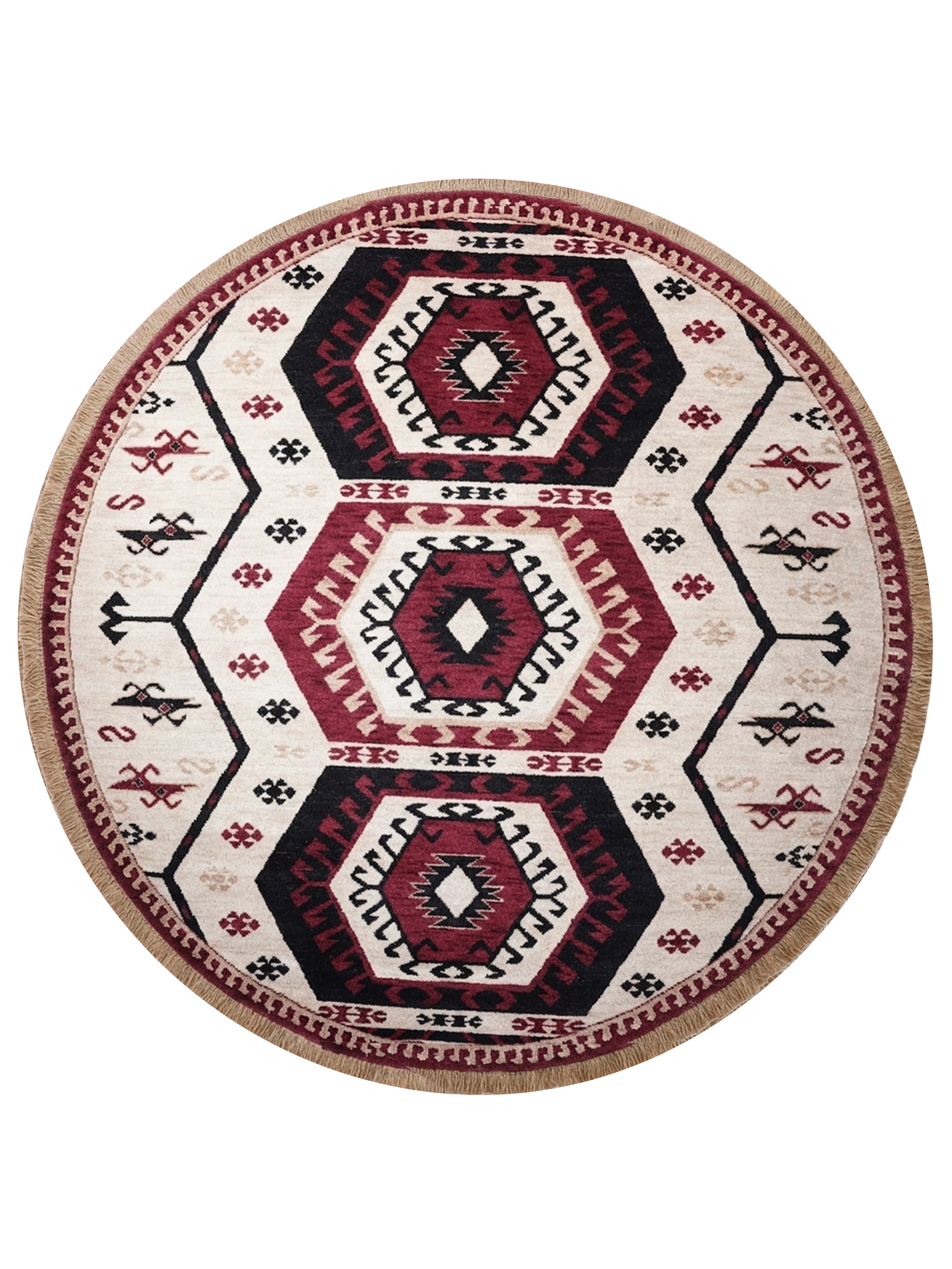 Hand-Knotted Multicolor Wool Oriental Area Rug with Tribal Geometric Medallion Pattern