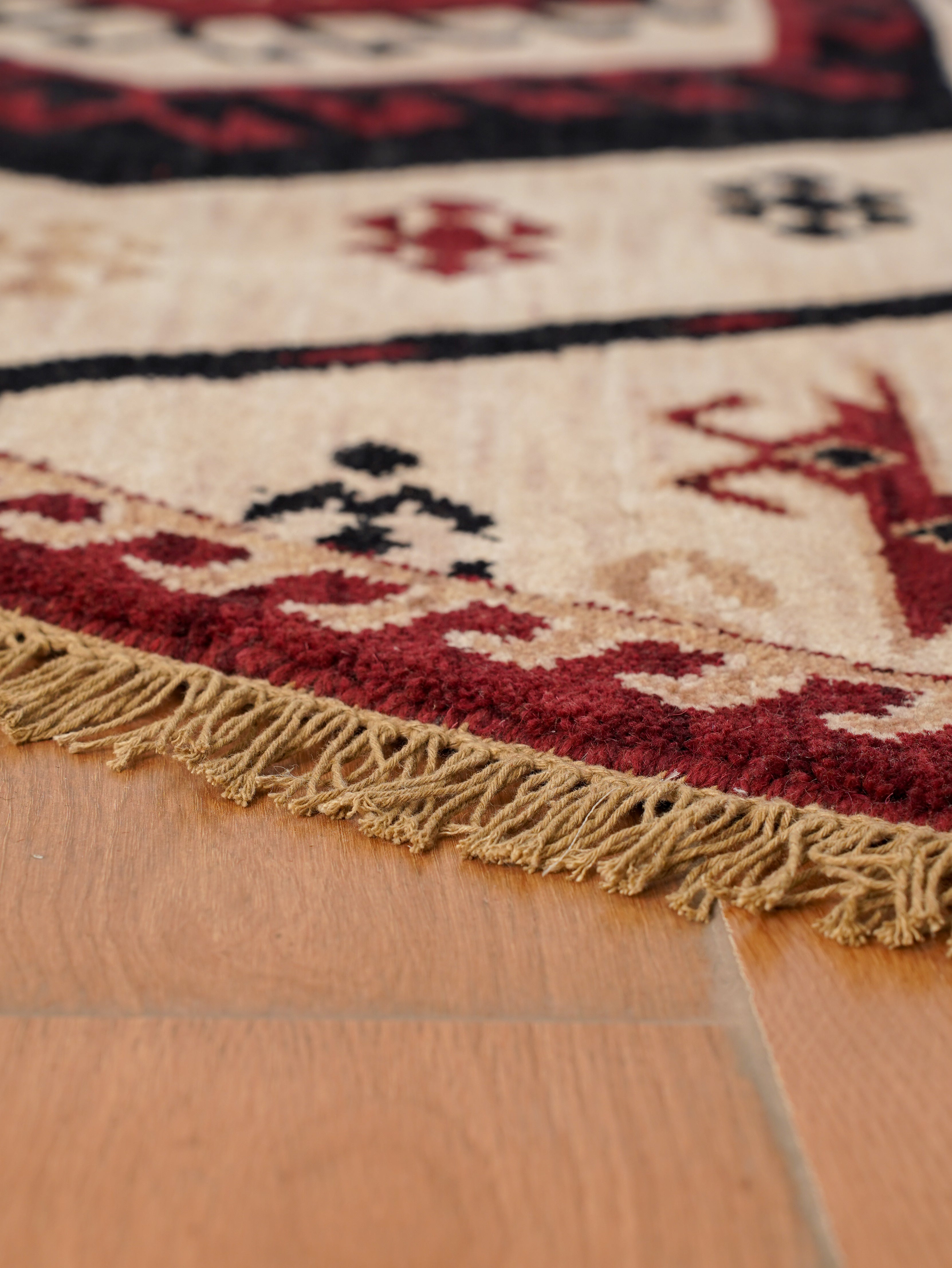 Hand-Knotted Multicolor Wool Oriental Area Rug with Tribal Geometric Medallion Pattern