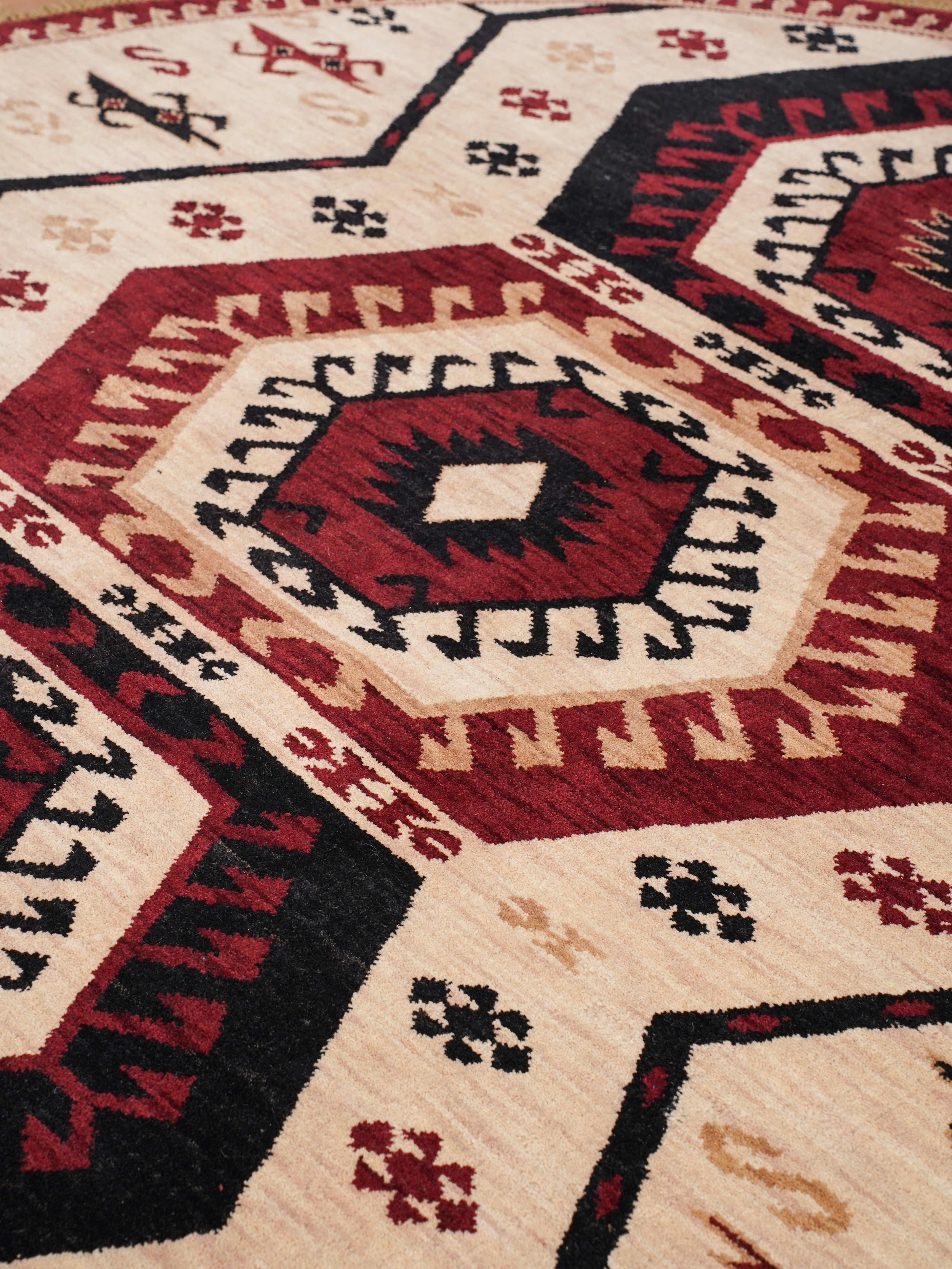 Hand-Knotted Multicolor Wool Oriental Area Rug with Tribal Geometric Medallion Pattern