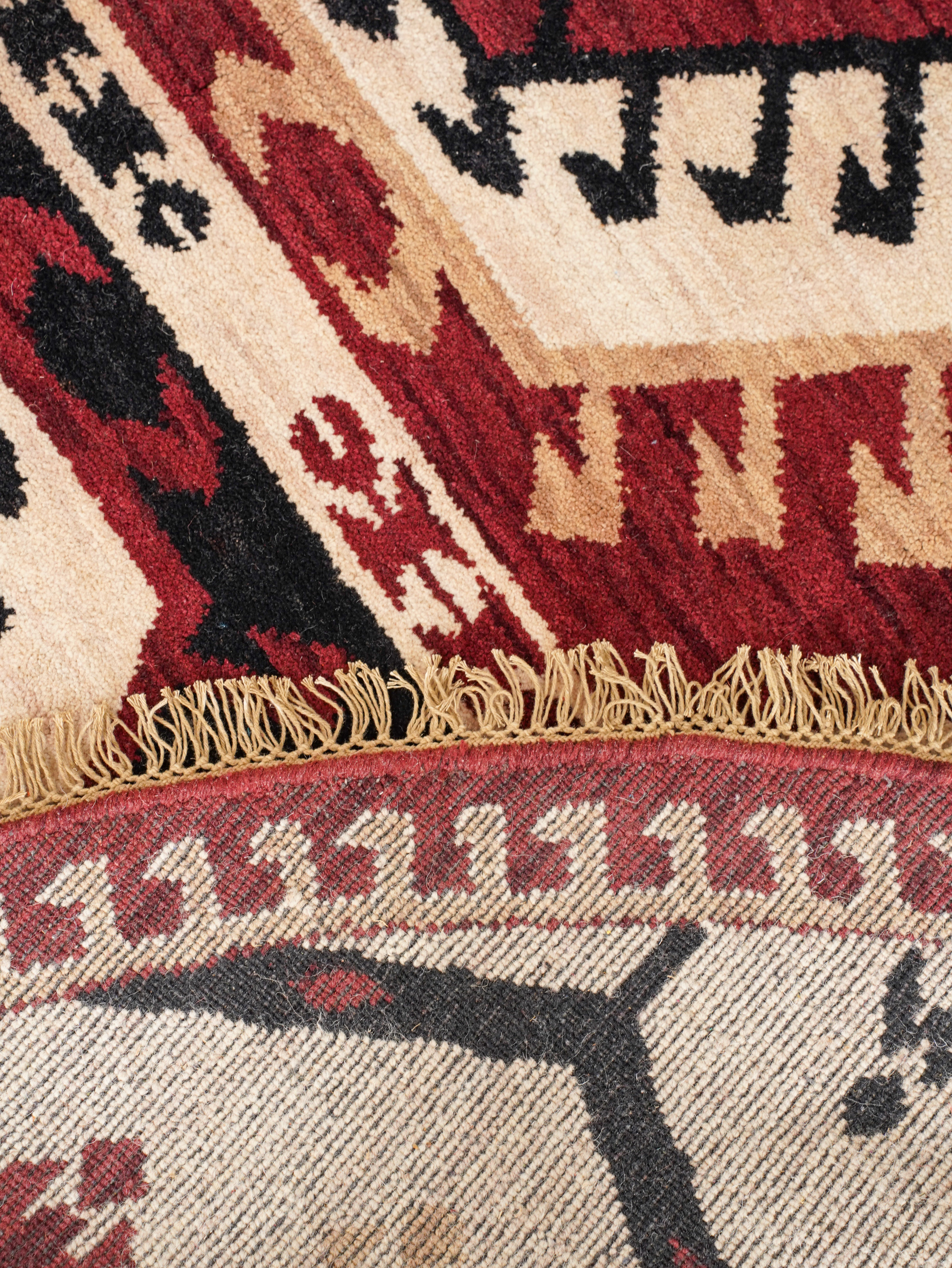 Hand-Knotted Multicolor Wool Oriental Area Rug with Tribal Geometric Medallion Pattern