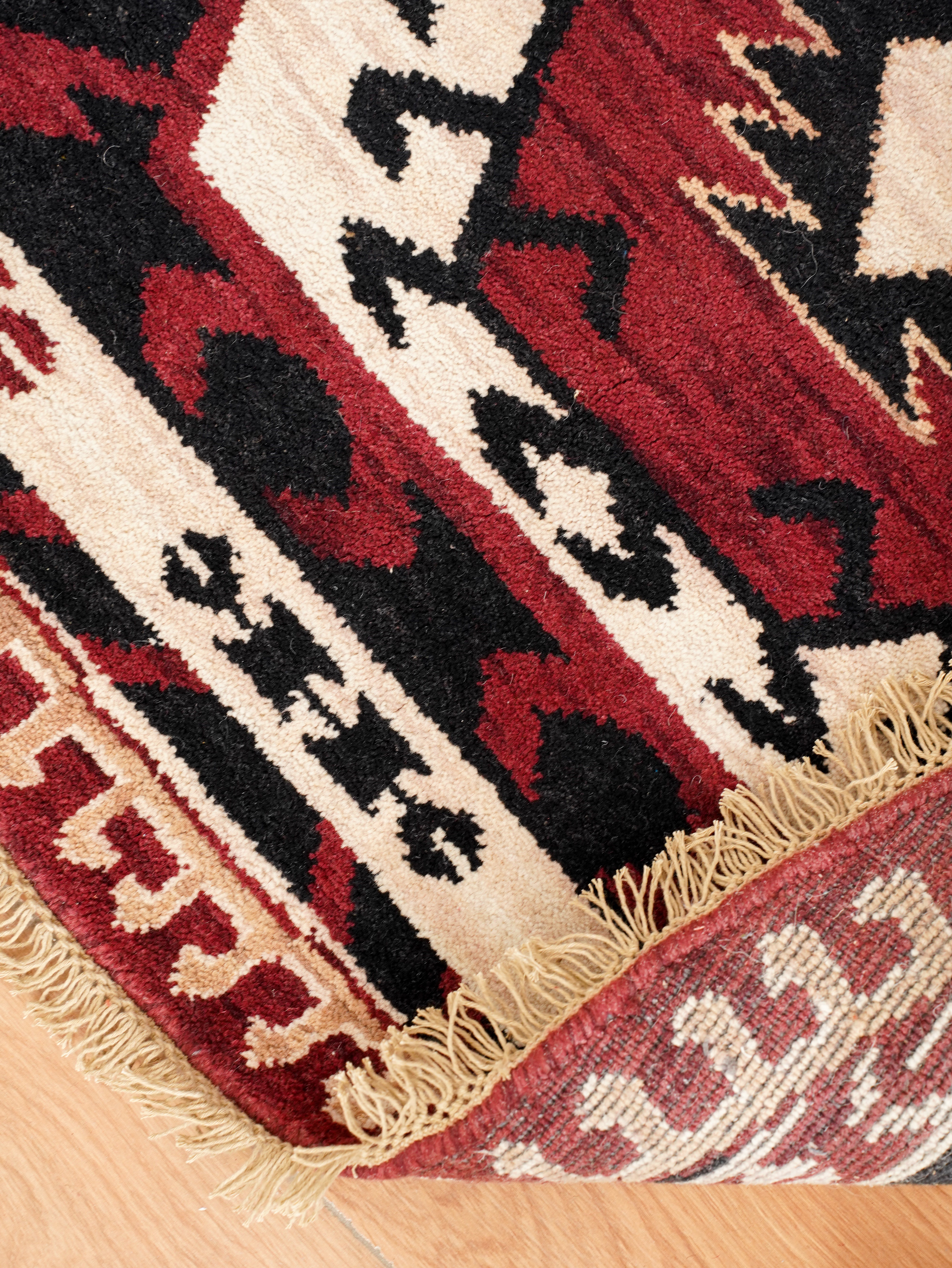 Hand-Knotted Multicolor Wool Oriental Area Rug with Tribal Geometric Medallion Pattern