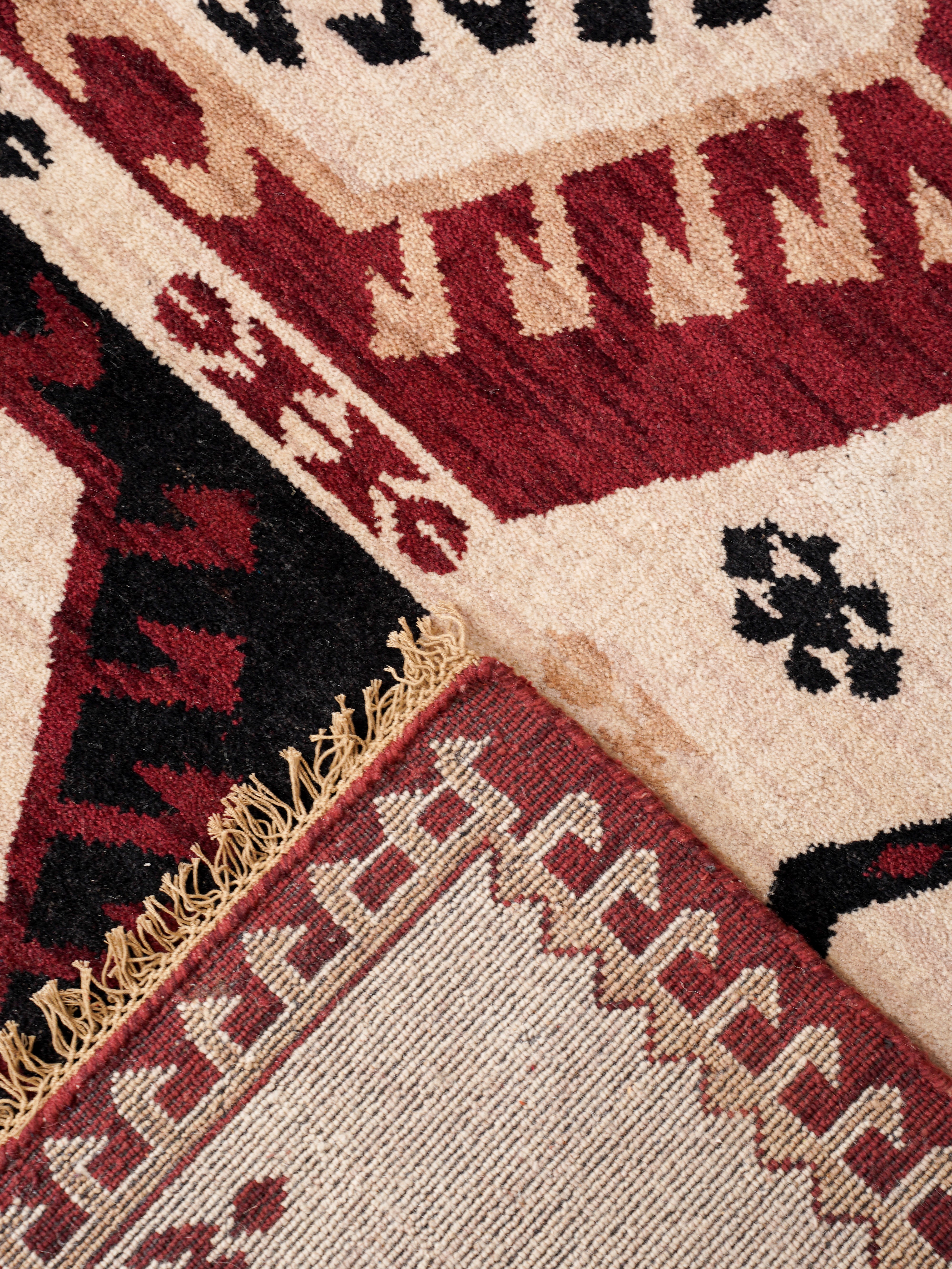 Hand-Knotted Multicolor Wool Oriental Area Rug with Tribal Geometric Medallion Pattern