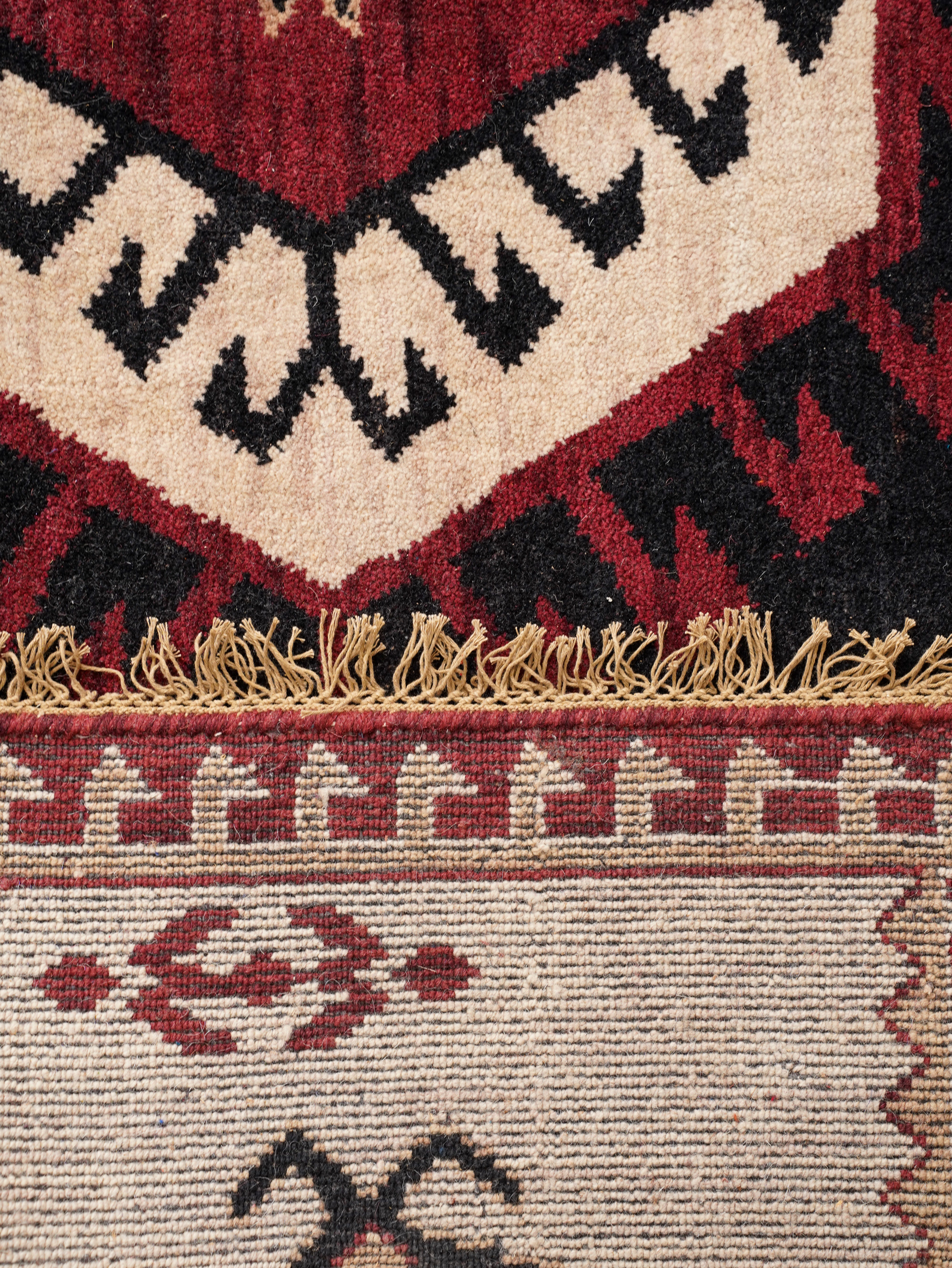 Hand-Knotted Multicolor Wool Oriental Area Rug with Tribal Geometric Medallion Pattern