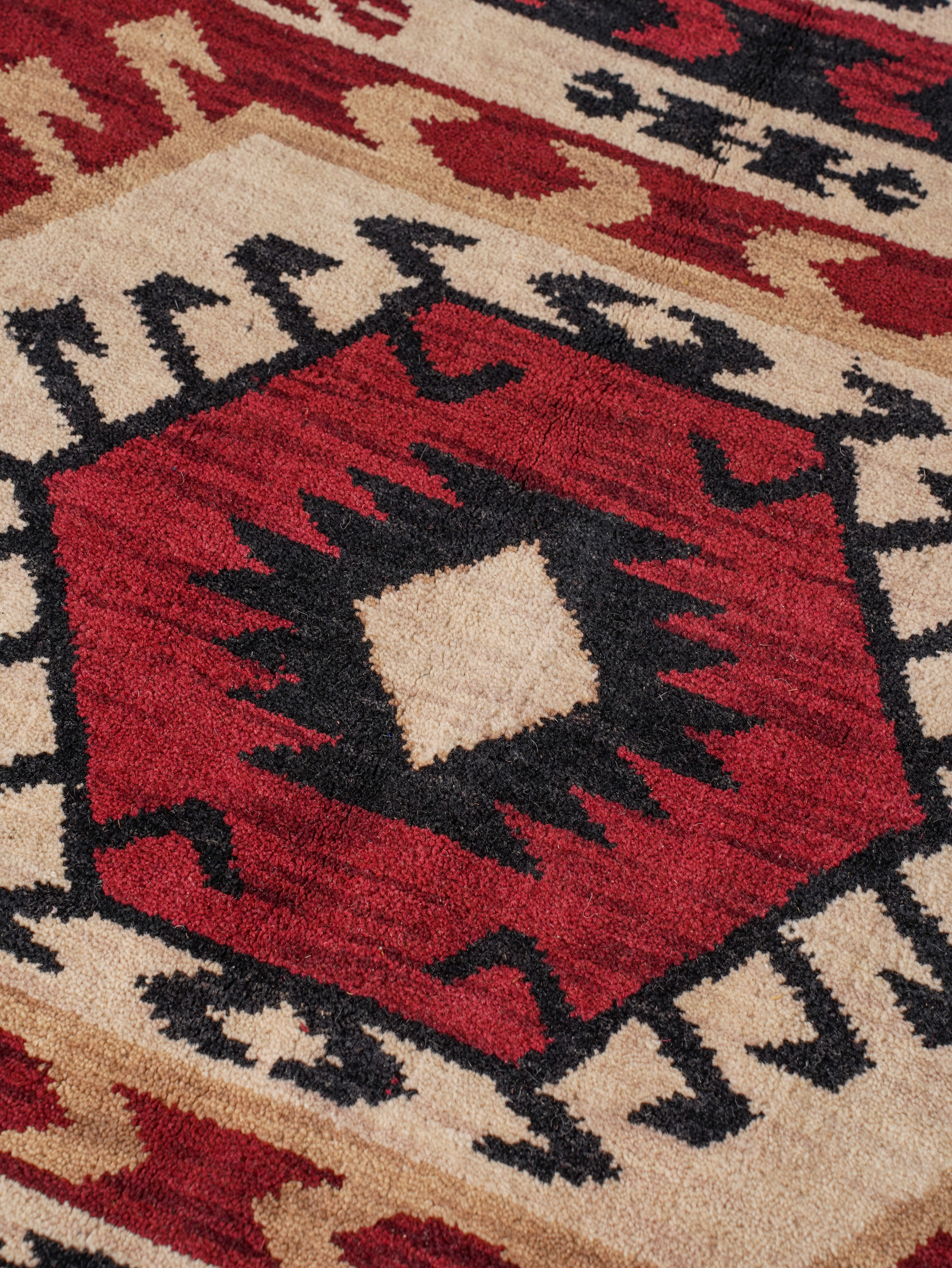 Hand-Knotted Multicolor Wool Oriental Area Rug with Tribal Geometric Medallion Pattern