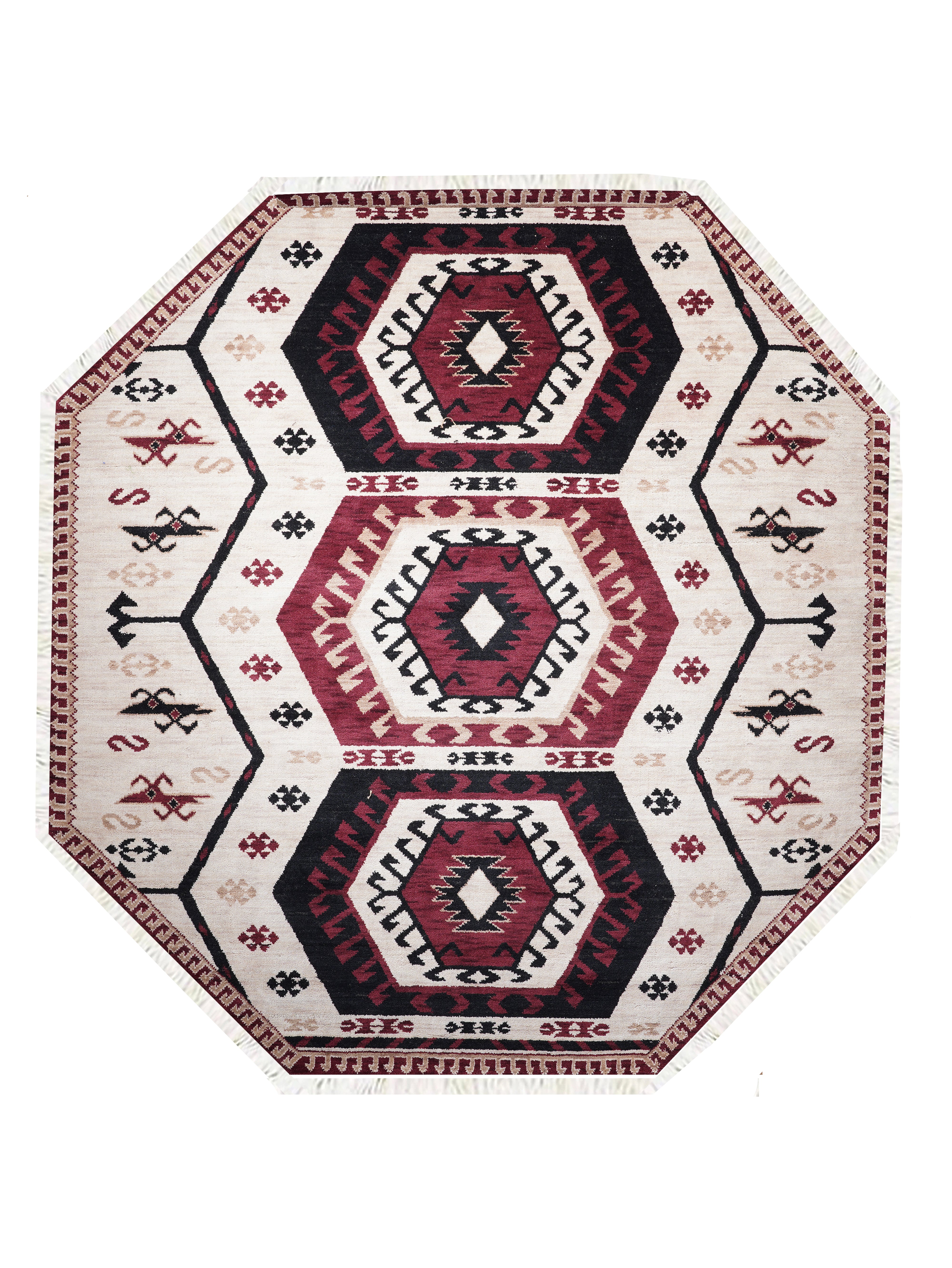 Hand-Knotted Multicolor Wool Oriental Area Rug with Tribal Geometric Medallion Pattern
