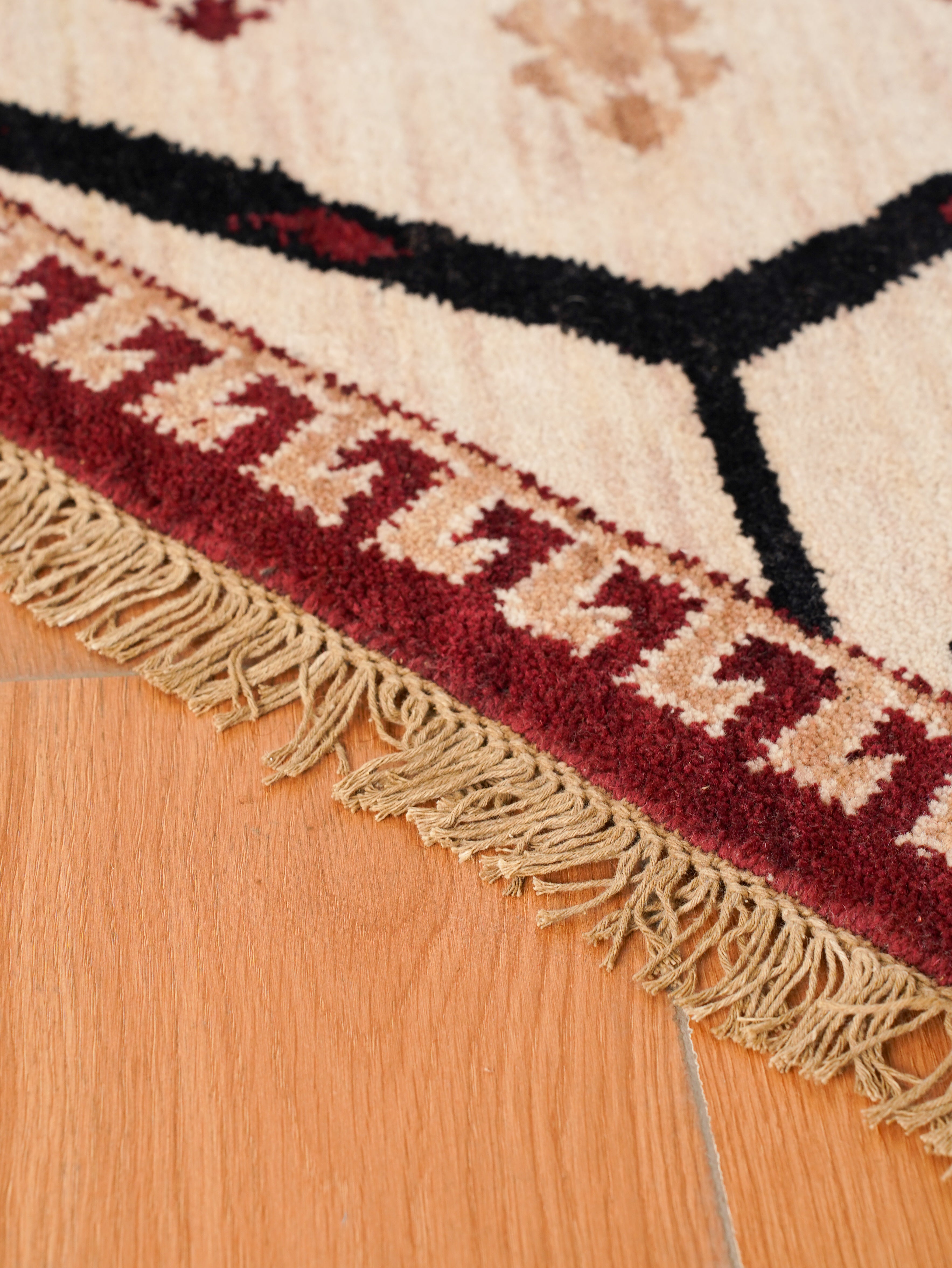 Hand-Knotted Multicolor Wool Oriental Area Rug with Tribal Geometric Medallion Pattern