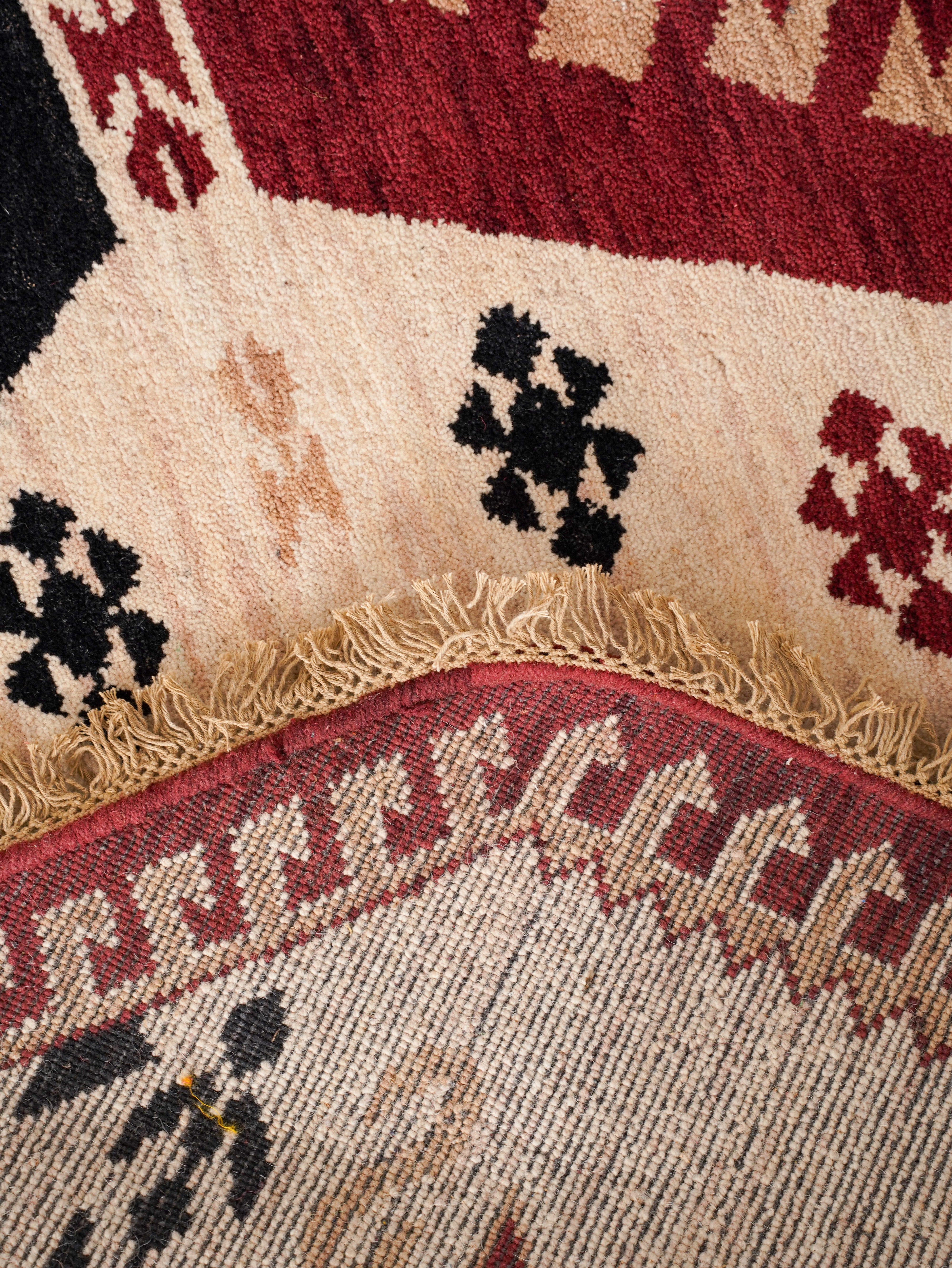 Hand-Knotted Multicolor Wool Oriental Area Rug with Tribal Geometric Medallion Pattern