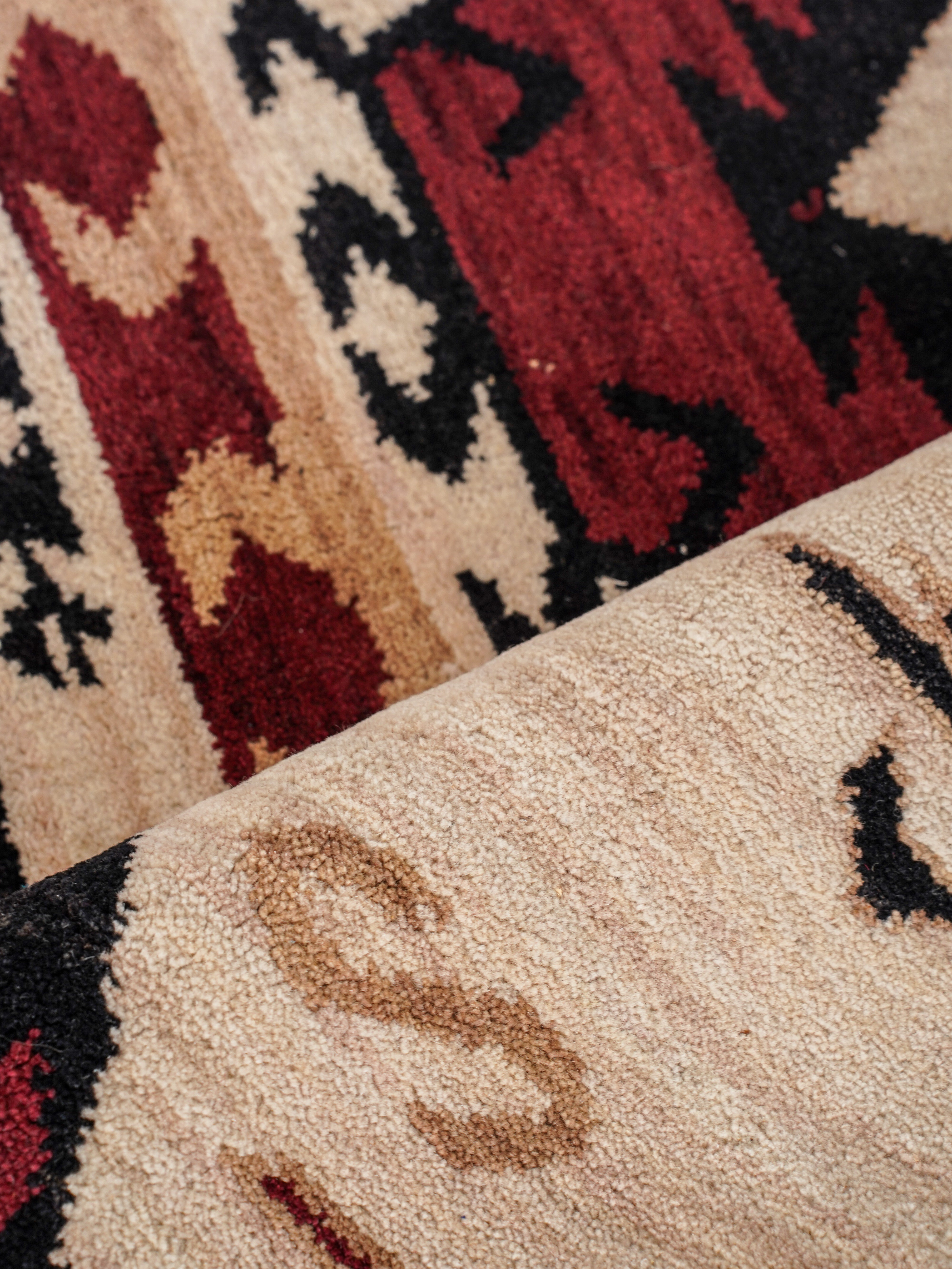 Hand-Knotted Multicolor Wool Oriental Area Rug with Tribal Geometric Medallion Pattern