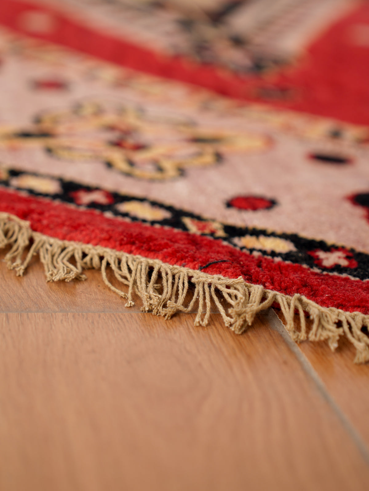 Hand-Knotted Red and Beige Wool Oriental Area Rug with Tribal Medallion Pattern