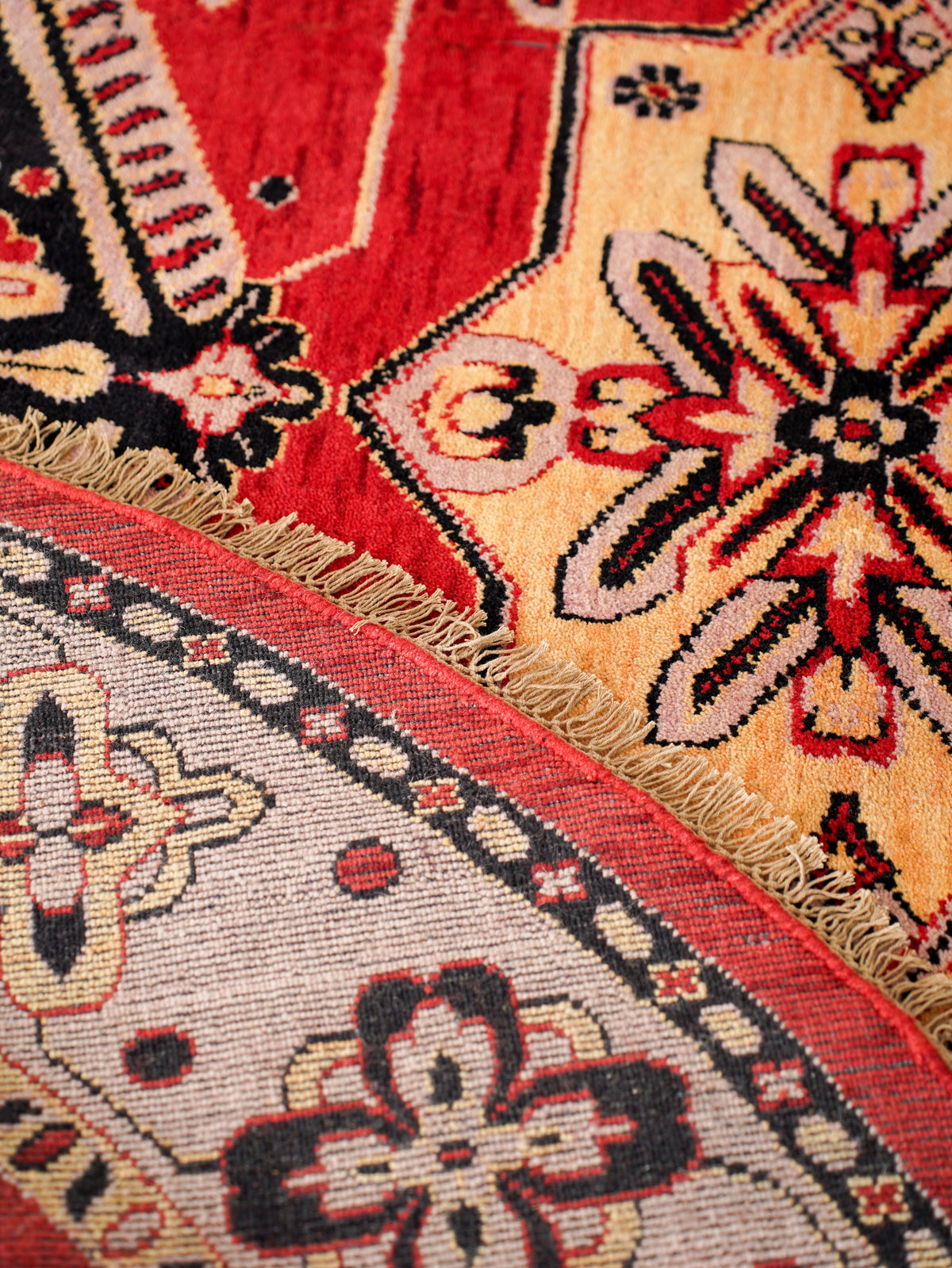 Hand-Knotted Red and Beige Wool Oriental Area Rug with Tribal Medallion Pattern