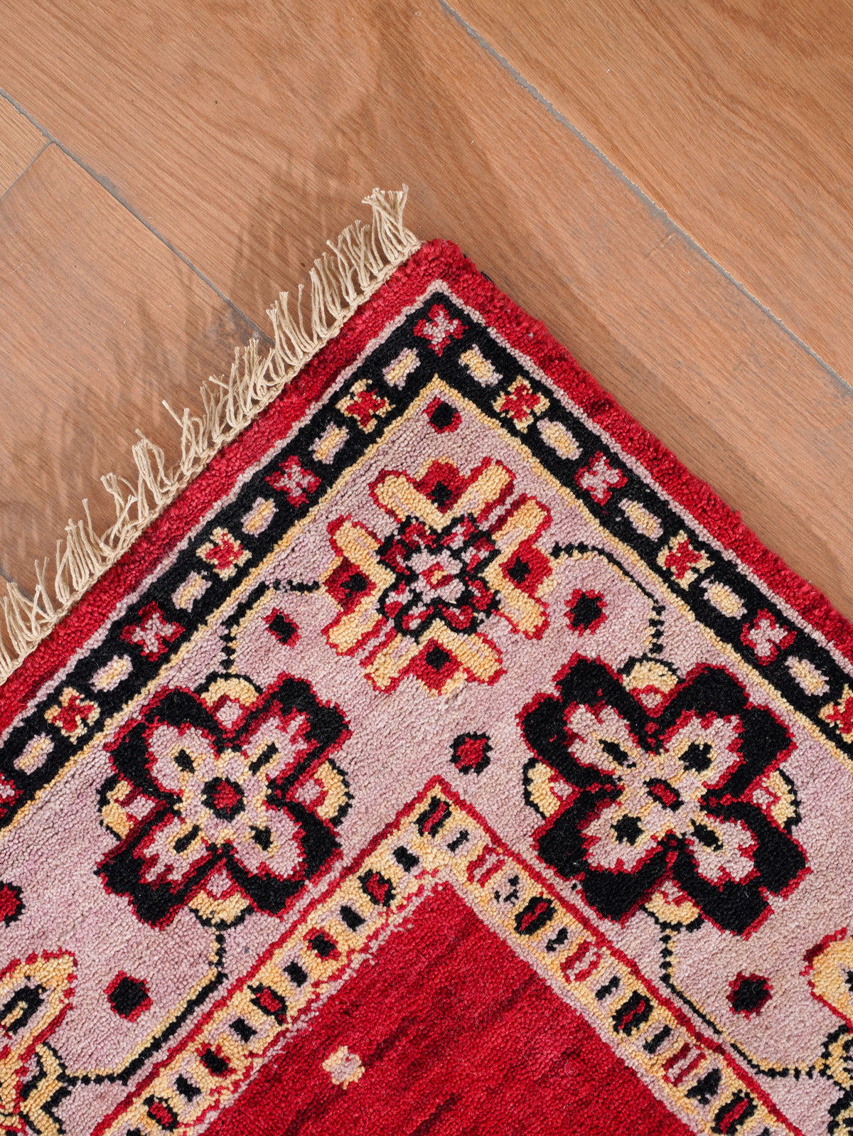 Hand-Knotted Red and Beige Wool Oriental Area Rug with Tribal Medallion Pattern